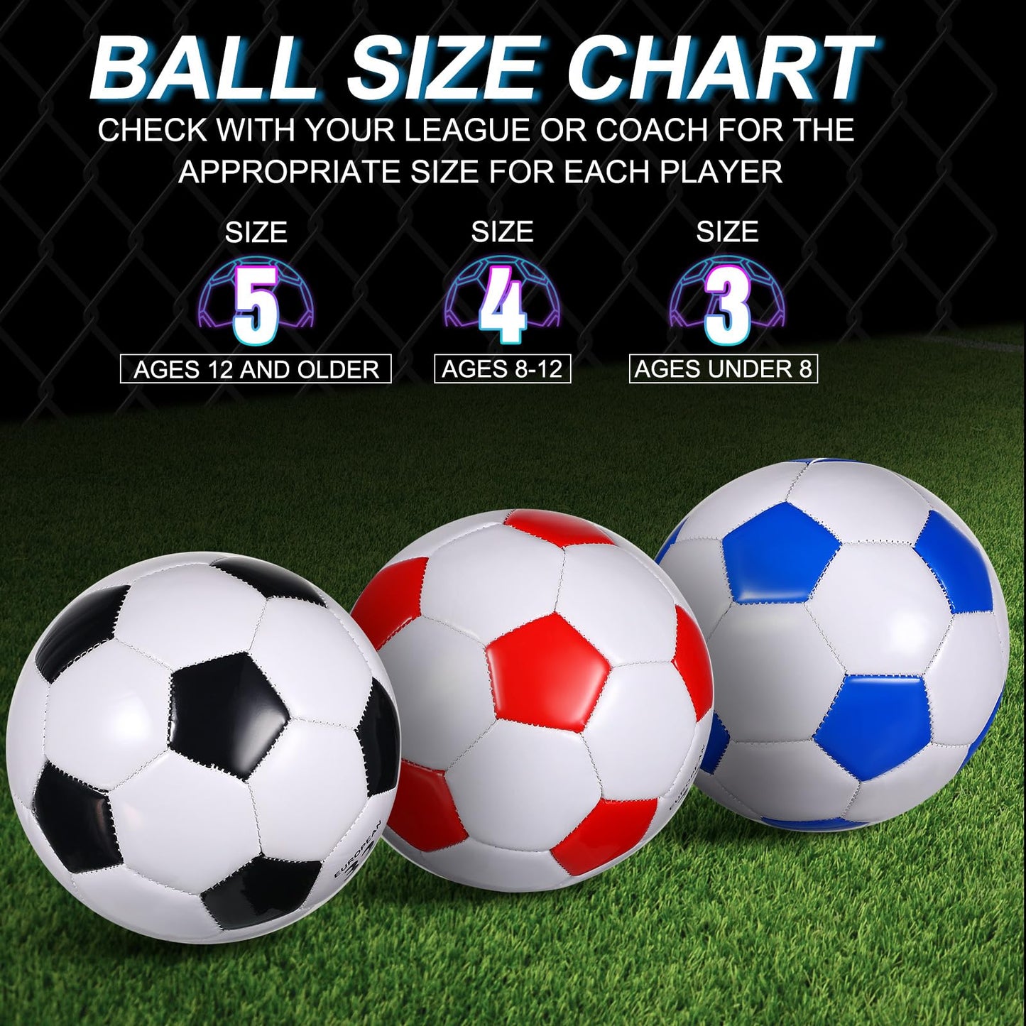 Libima 12 Pcs Soccer Ball with Pump Official Size 3/4/5 Soccer Ball Bulk for Child Adult School Sport Training Practice Back to School(Size 4,Red, Blue, Black)