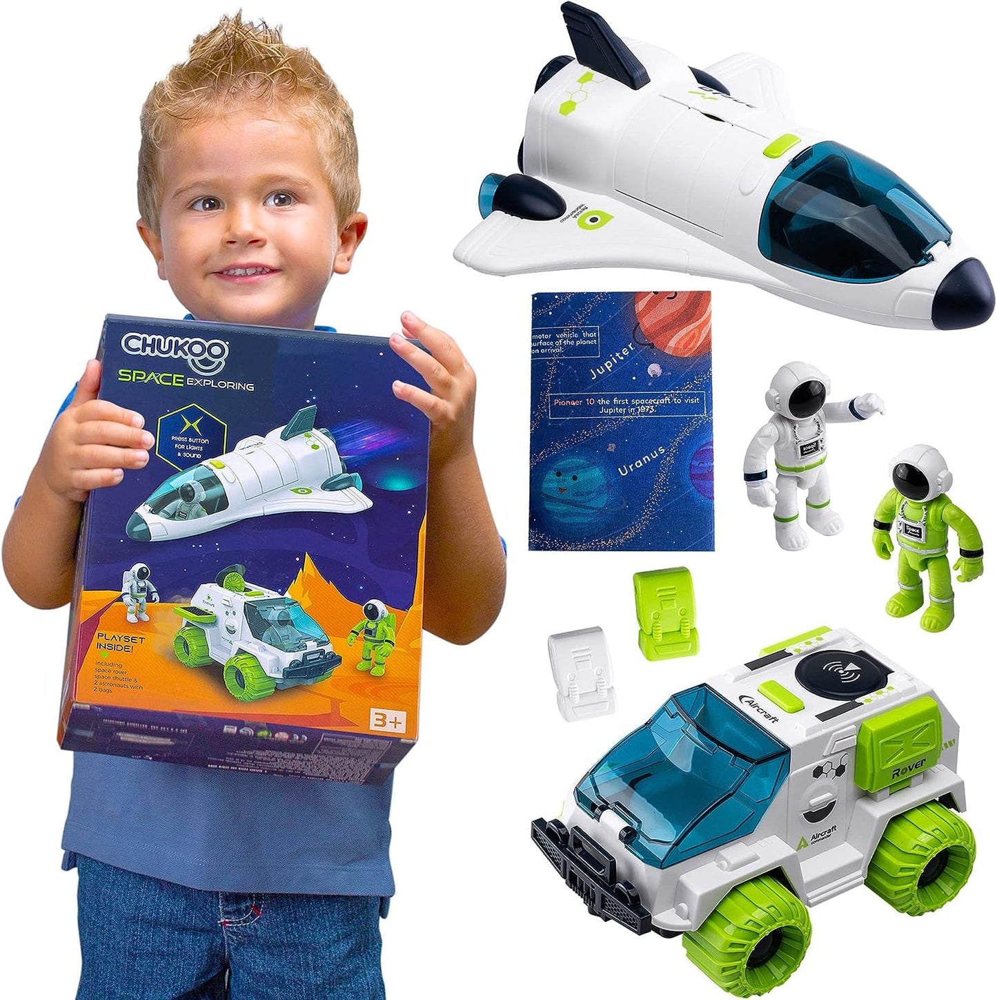 CHUKOO Space Toys for Kids 3 4 5 6 7 8, Rocket Ship Toy for Kids with Solar System mat, Shuttle, Astronaut and Space Rover, Spaceship Toy, Rocketship Toys for Boys 5-8 Playset