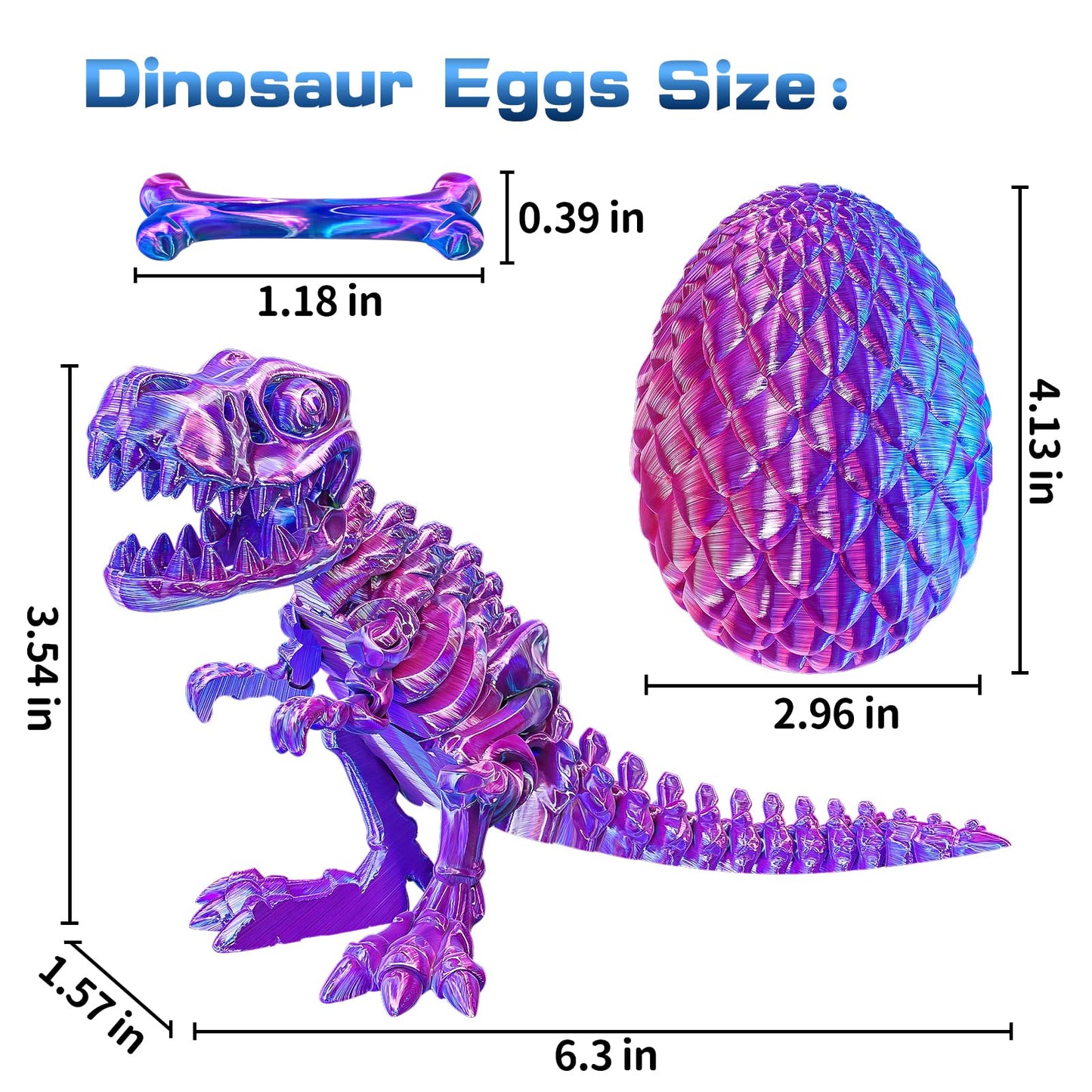 2 Packs Easter 3D Printed Dinosaur Toys for Boys 3-5 Years Skeleton T-Rex Figure with Large Storage Crystal Eggs Easter and Birthday Gifts Fidget Toys for 3 4 5 6 7 8 9 10 11 12 Years Old Boys Girls