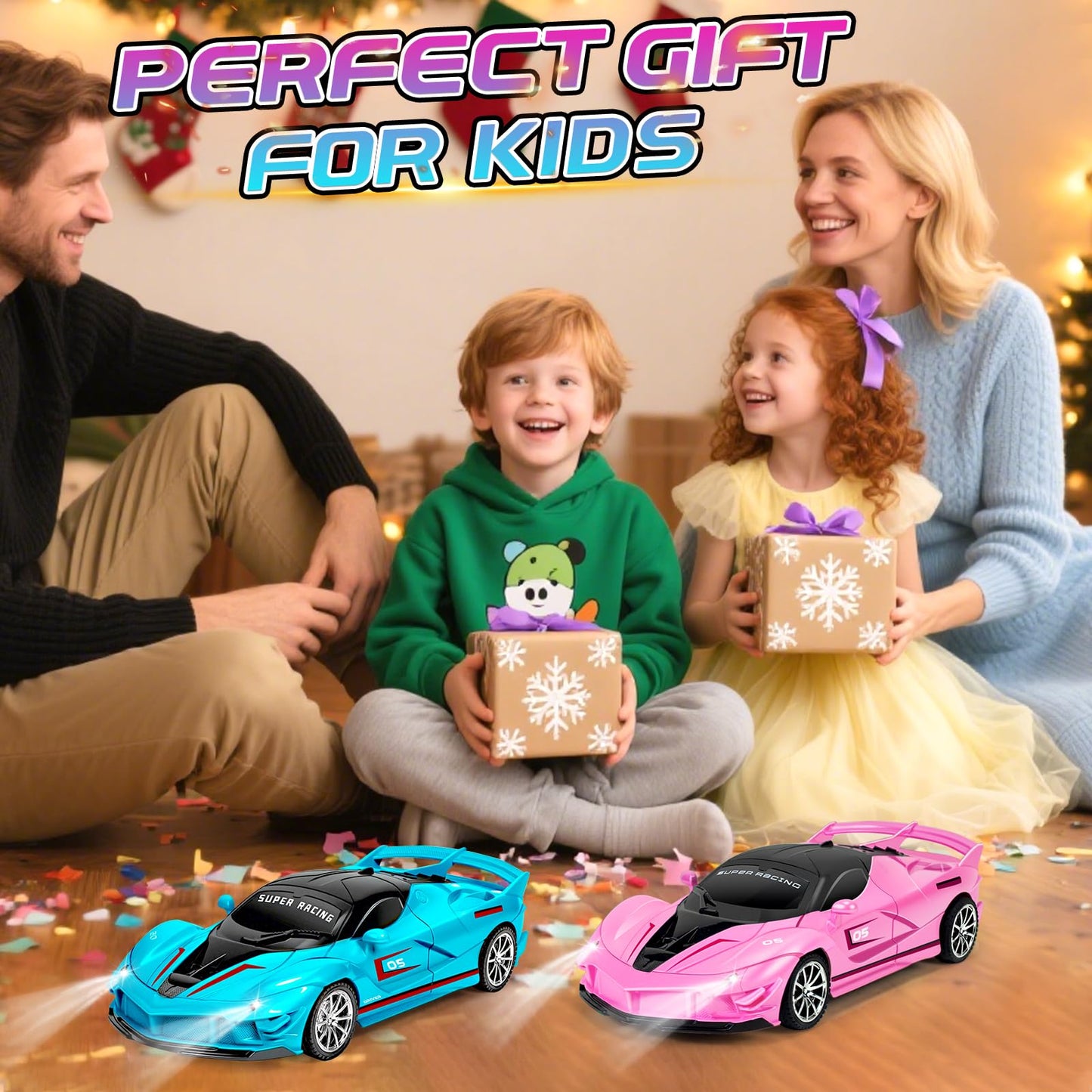 Bloolilies 2 Pack Remote Control Car for Girls 3-5, 1:18 Scale Hobby Rc Cars Toys for Kids Age 3 4 5 6 7 8-12 Year Old- Model Sports Racing Car with Headlights Birthday Gift for Kids, Pink & Blue