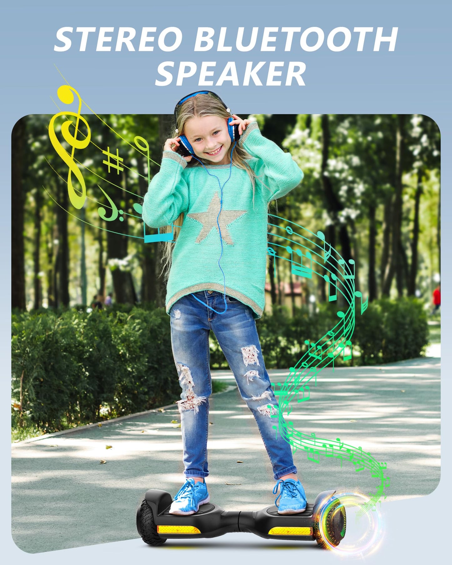 Gyroor Self Balancing Scooter New G13 All Terrain Balancing Scooter with LED Lights, Self Balancing Off Road with Bluetooth for Kids ages 6-12 and Adults-Matte Black