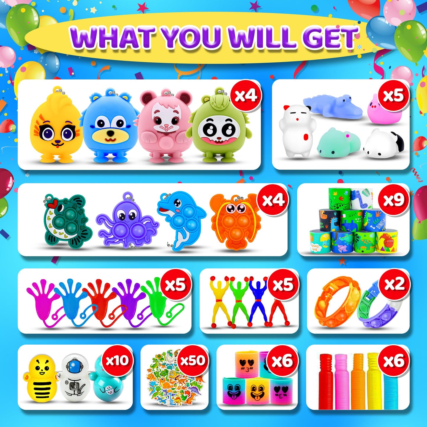 107Pcs Party Favors for Kids, Bulk Fidget Toy Pack, Prizes Box Toys for Kids Classroom, Treasure Box Toys Goodie Bag Pinata Stuffers for Kid 4-8, Birthday Gift, Classroom Prizes, Treasure Chest