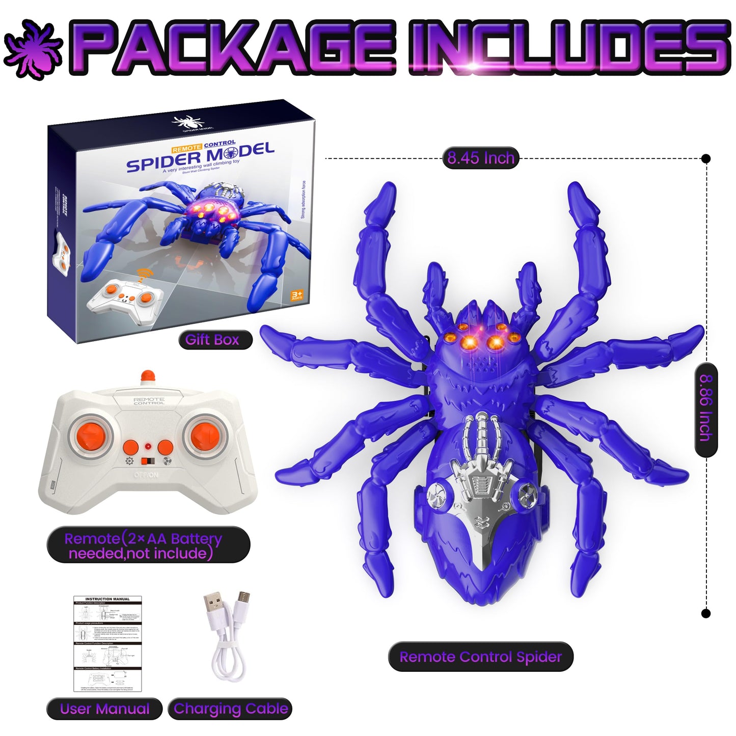 Wall Climbing Spider, Remote Control Robot Toys, Climbing Walls & Ceilings, 360°Rotating RC Stunt Crawler with LED Eyes, Realistic Reptile Bug Toy-Valentine's Day Birthday Gift for Kids Ages 3-12