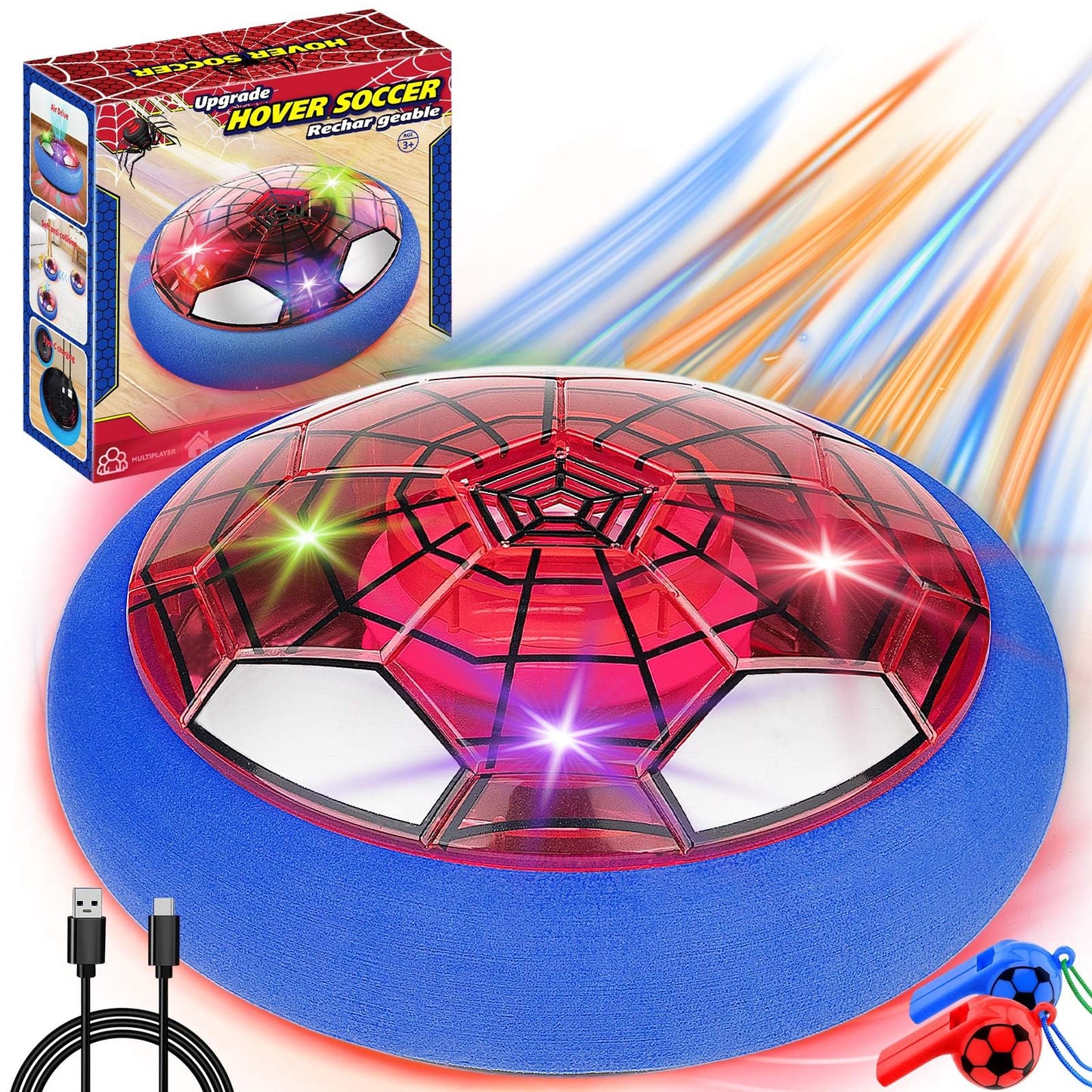 SUYUKI Hover Soccer Ball for Kids Boys, Spider Soccer Toys for Boys 4 5 6 7 8 9 10, Indoor Boy Toys with Led Lights and Foam Cushion Spider Hover Football Air Power Football