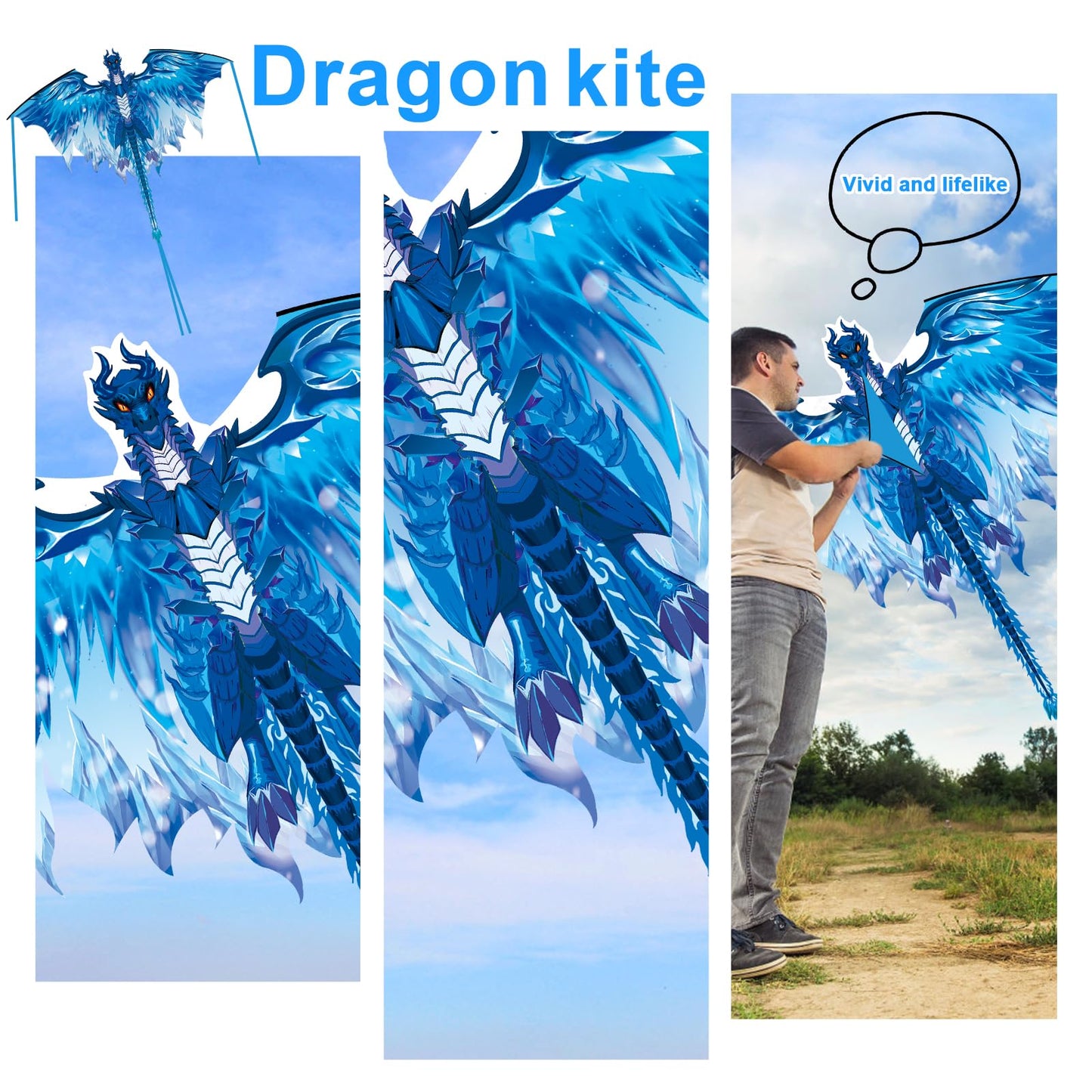 Dragon Kite for Adults, Gifts for Easter, Kites for Kids Ages 4-8 8-12 Easy to Fly, Kite for Beginners Beach Trip Park Family Outdoor Games and Activities