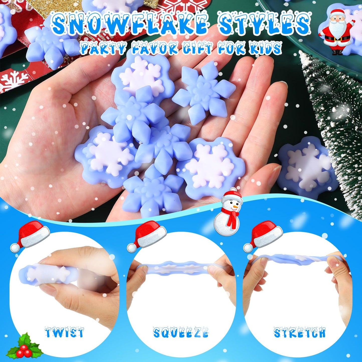 Jerify 150 Pcs Snowflake Winter Fidget Toys Frozen Party Favors Winter Stress Balls Bulk Soft Sensory Fidget Sticky Toys Ice Skating Cute Party Favors for Goodie Bag Stuffers