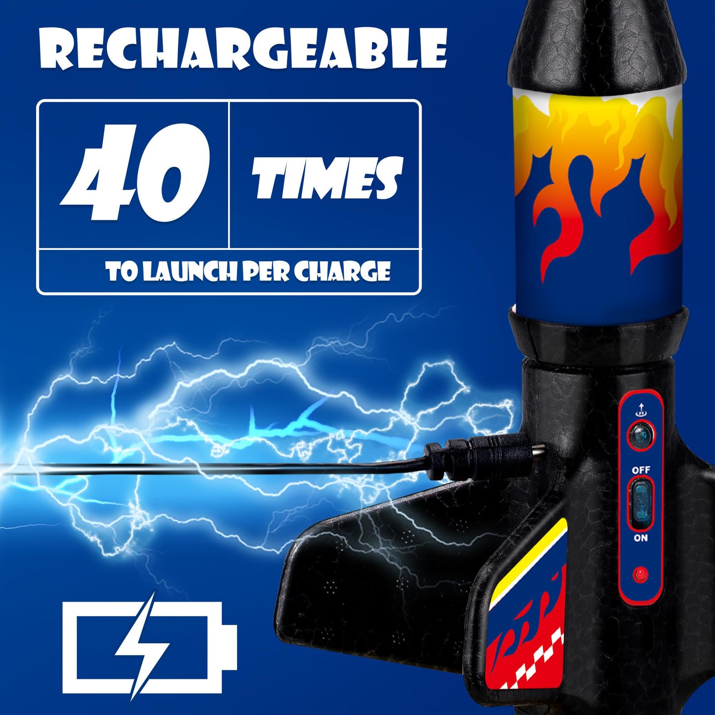 ROHSCE Rocket Launcher for Kids, Electric Flying Rocket Toy Launches Up to 250FT with Parachute Landing & LED Light, Rechargeable Outdoor STEM Toy for Backyard Play for Boys & Girls