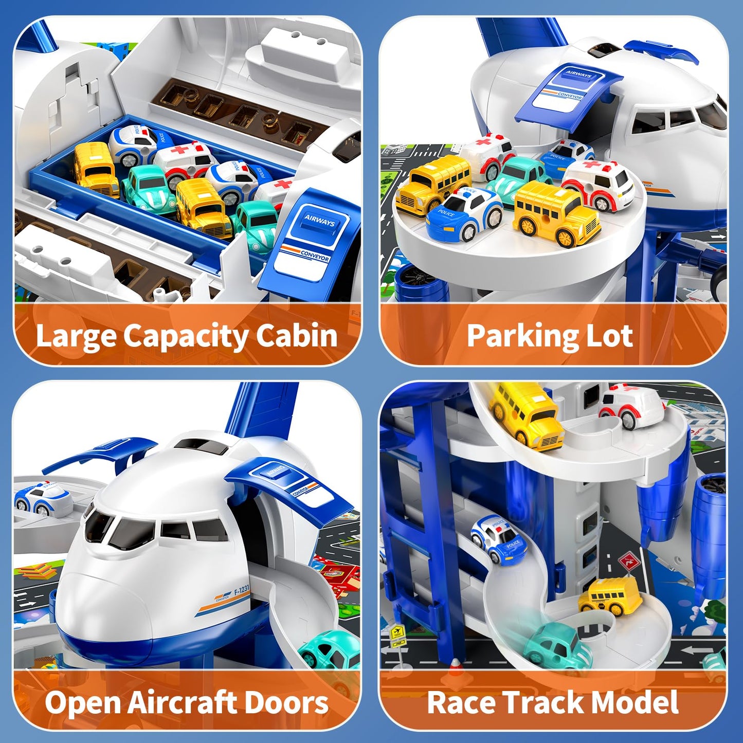 MSKOLER Airplane Toys for Toddlers 2-4 - Boy Toy Car Race Tracks for Kids Ages 3-5 with 8 Small Car Toys, Toddlers Educational Toy, Birthday Gifts for Boys 3-5