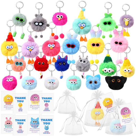 Tasdurian 24 Sets Funny Keychain Coworker Plush Fluffy Pom Pom Keychains Bulk Graduation Thank You Gifts Bulk Employee Gifts Staff Team Inspirational Pun Cards Party Favors Supplies(Stylish Style)