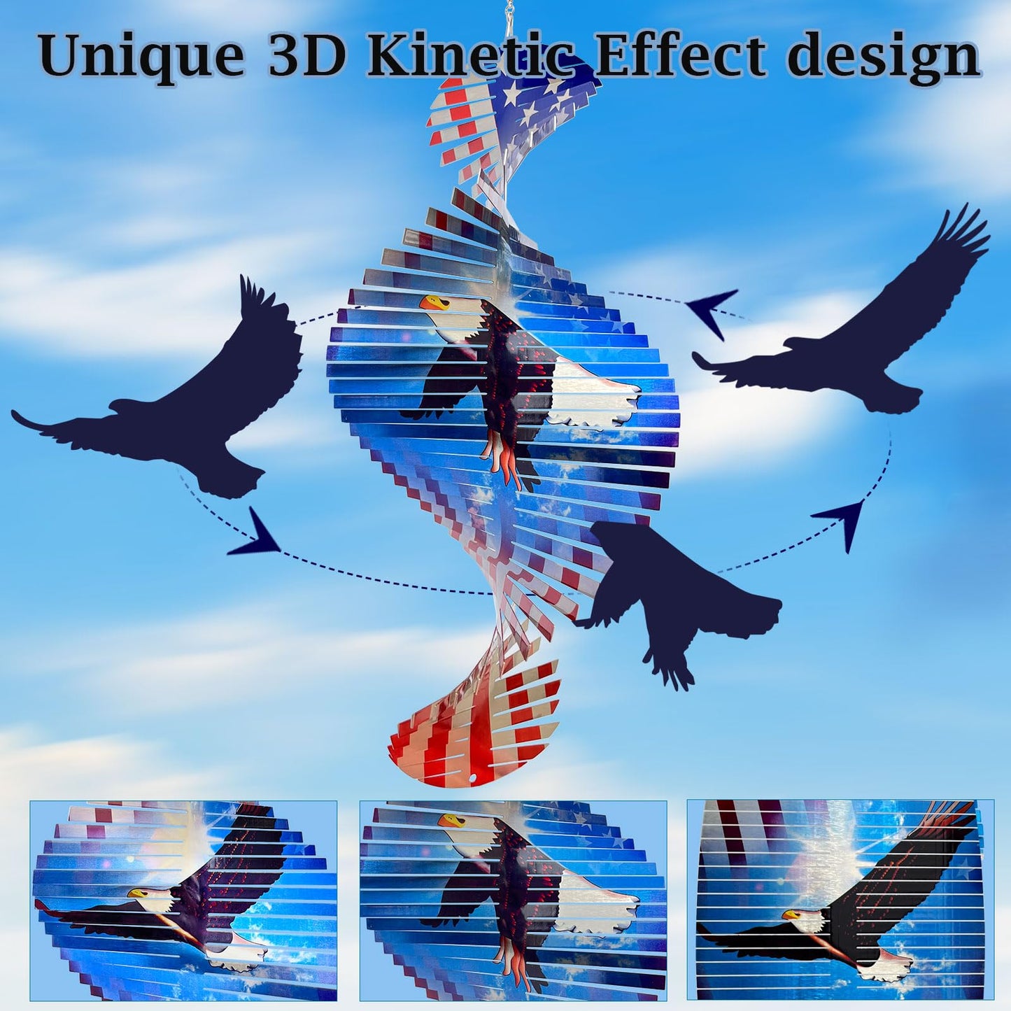 Aoedelyart Wind Spinners Outdoor Creates a Soaring Eagle Effect, 3D American Flag Eagle Wind Spinner Hanging Independence Day/Memorial Day Decorations,Gifts for Men/Women,15in Garden Decor,Yard Art
