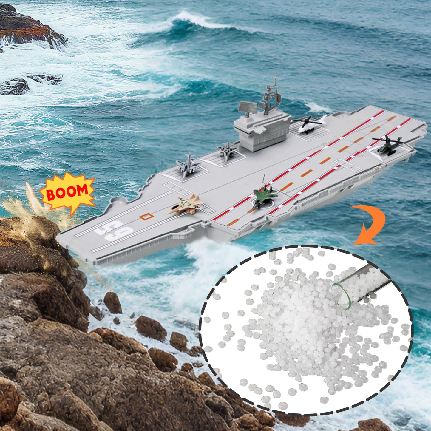 OTONOPI 18.5 Inch Aircraft Carrier Battleship Army Toys with 6 Warships Fighter Jets Warplanes Helicopter, Military Aircraft Carrier Model Ships for Kids Boys Girls