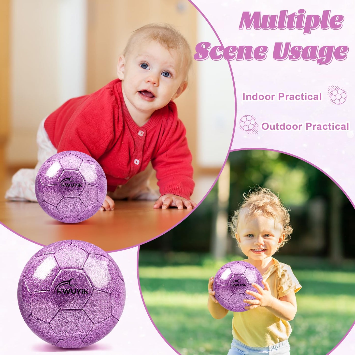 2 Pcs Purple Mini Soccer Goals Set 2x1.5x1.5ft Indoor Soccer Nets for Kids with Size 2 Toddler Soccer Ball Foldable Net Toy with Pump for Children Boys Girls Backyard (Purple)