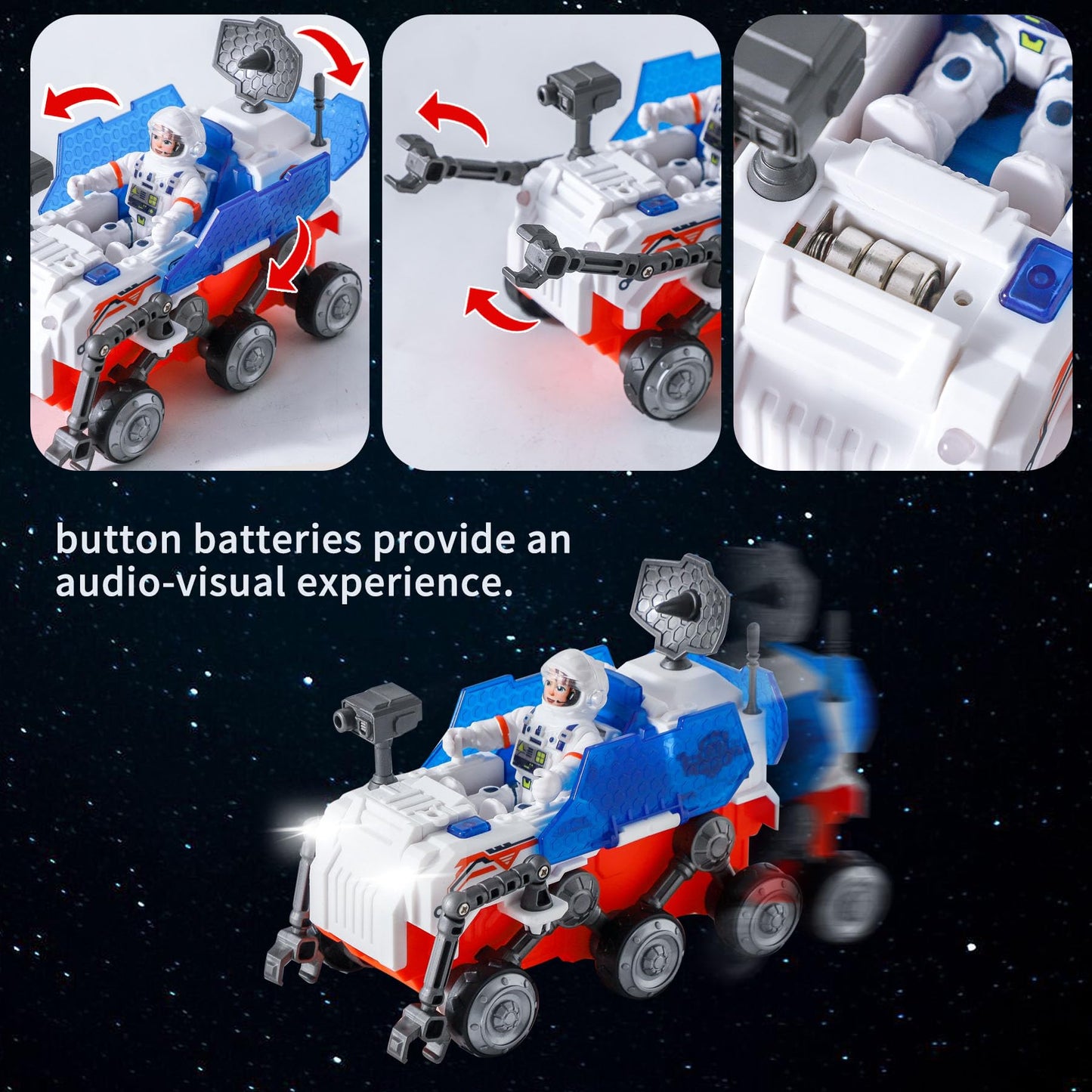 Wbzle Spaceship Toys with Airplane, UFO & Alien Toy for Boys, Space Toy Set with Light & Sound Astronaut Toys for Kids 3-5, Educational Kit Boys Birthday Gift