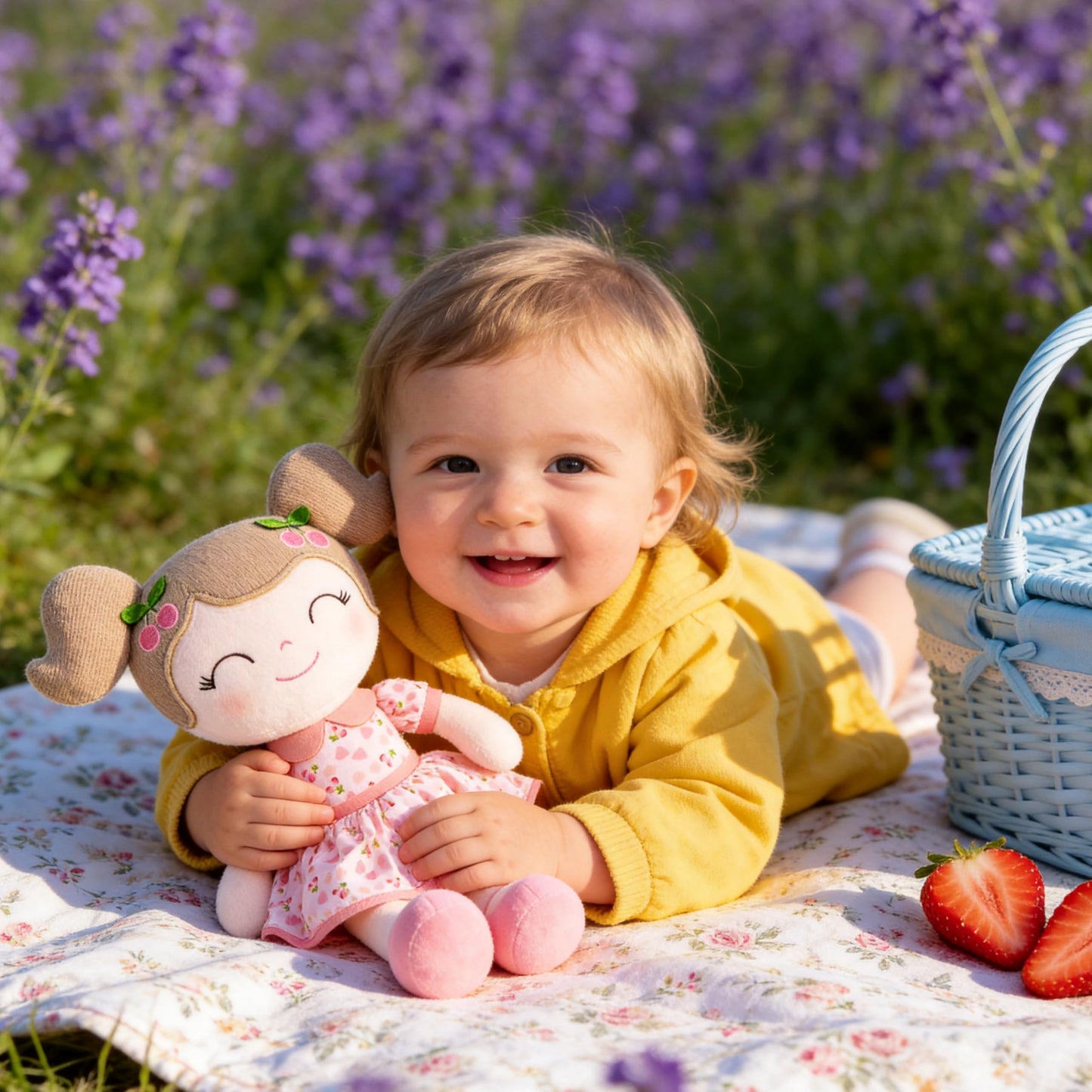 Gloveleya Baby Doll Girl Gifts Plush Toys Soft Dolls Baby Gifts Cherry Girl Pink