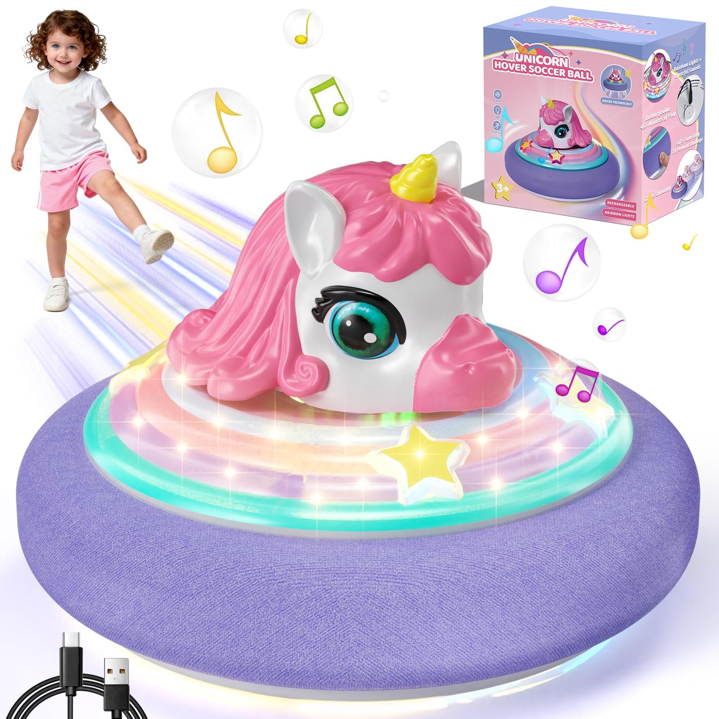 Hover Soccer Ball for Kids, Unicorn Toys for Girls with Light & Music, Indoor Games Birthday for Girls Age 4 5 6 7 8 9 10 11 12 Year Old, Kids Football Sport Toys