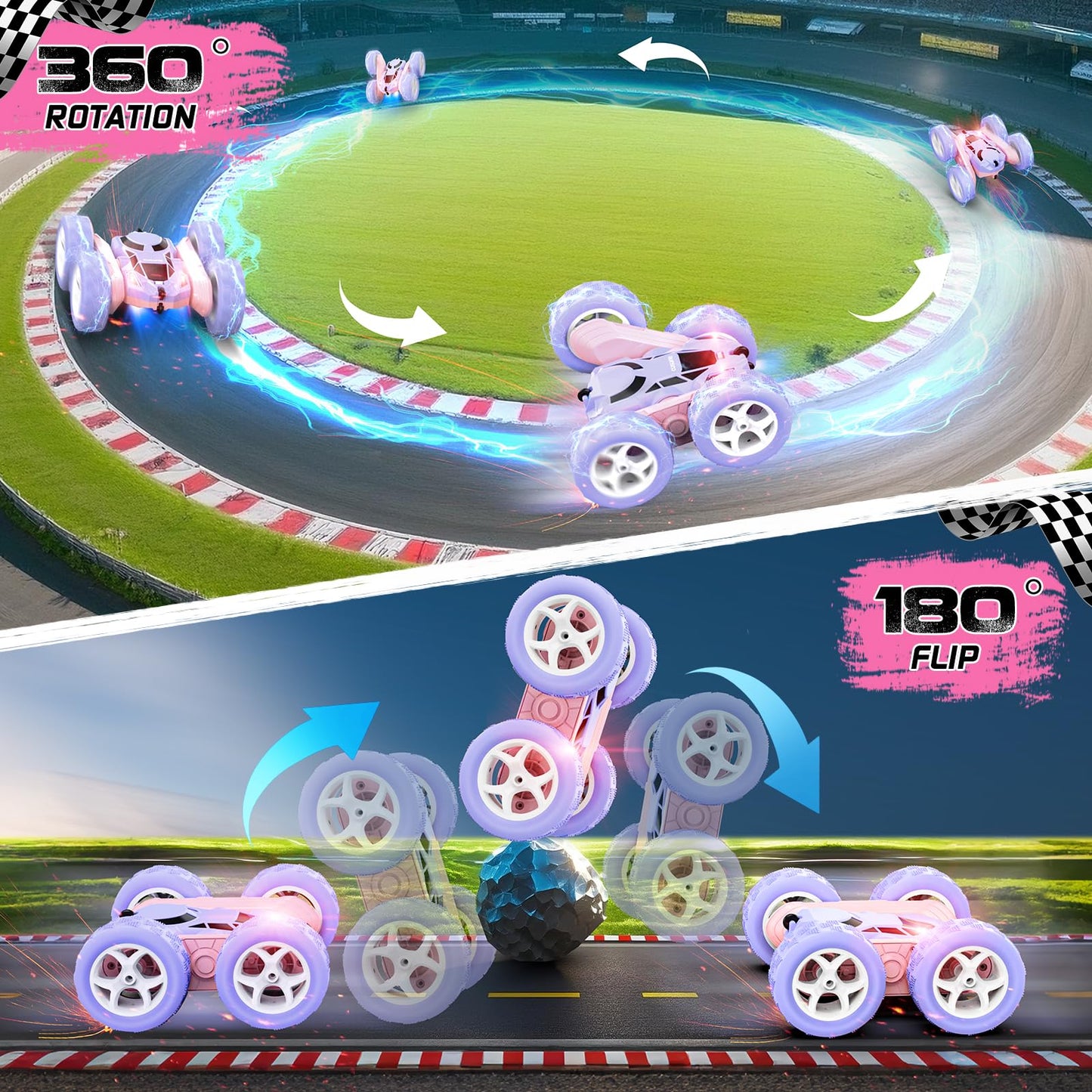 cosone Remote Control Car RC Cars for Kids Toys Rechargeable 360° Rotating 2.4Ghz RC Stunt Car for Kids Birthday Gift for 6 Years Old Girls Toys 6 7 8 9 10 Years Old Girl Gift Ideas (Pink&Purple)