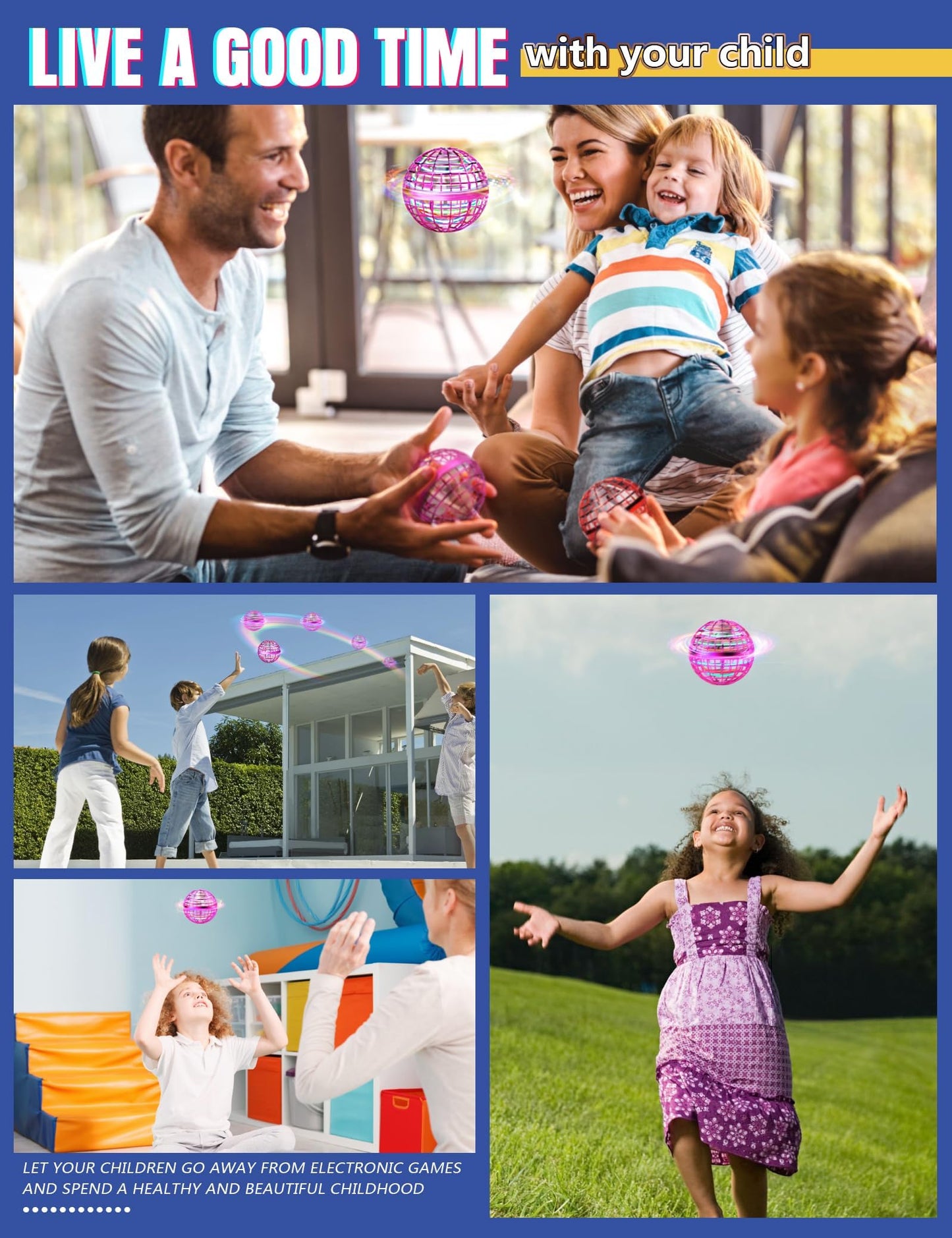 Vrainito Flying Orb Ball 2025 Upgrade, 2 Pack Hand-Controlled Flying Orb Toy, 360° Rotating Cosmic Globe Hover Ball for Kids (Blue + Purple)