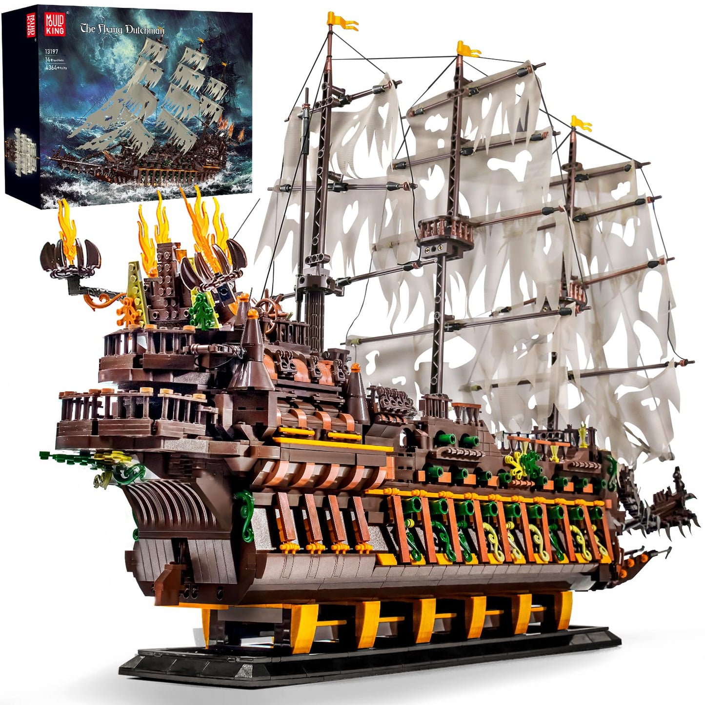 Mould King 13197 Pirate Ship Building Toy, MOC Flying Dutchman Model Ship Boat, Toy Building Sets for Adults, Halloween Decor Christmas Birthday Gifts for Teens Collections (4364 Pieces)