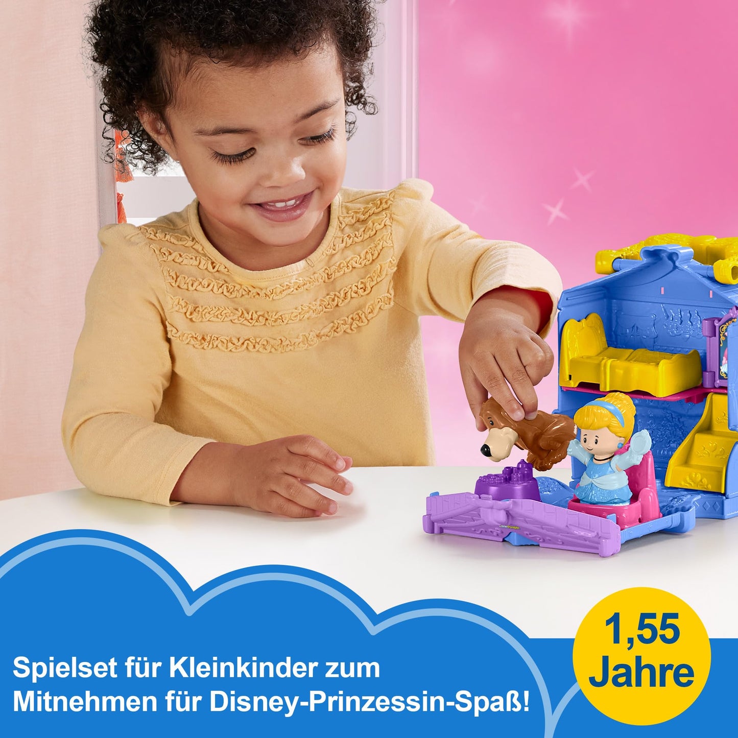 Fisher-Price Little People Toddler Toy Disney Princess Cinderella On-the-Go Playset with Figures for Pretend Play Kids Ages 18+ Months