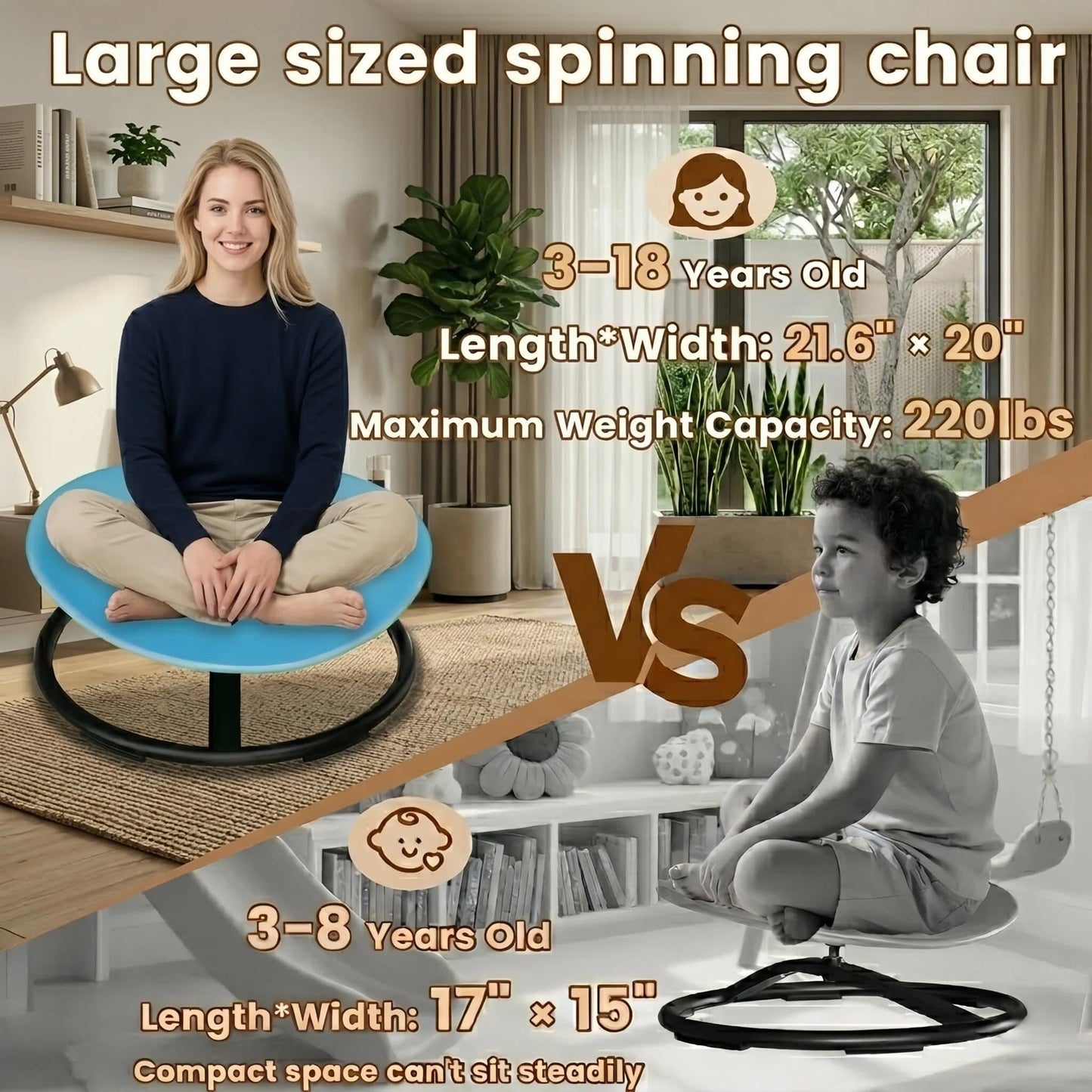 Skandiquip ADHD Sensory Spinning Chair for Autistic Kids, Sensory Chair for Autistic Children, 360 Rotation, Heavy Duty 220 LBS Capacity, Blue