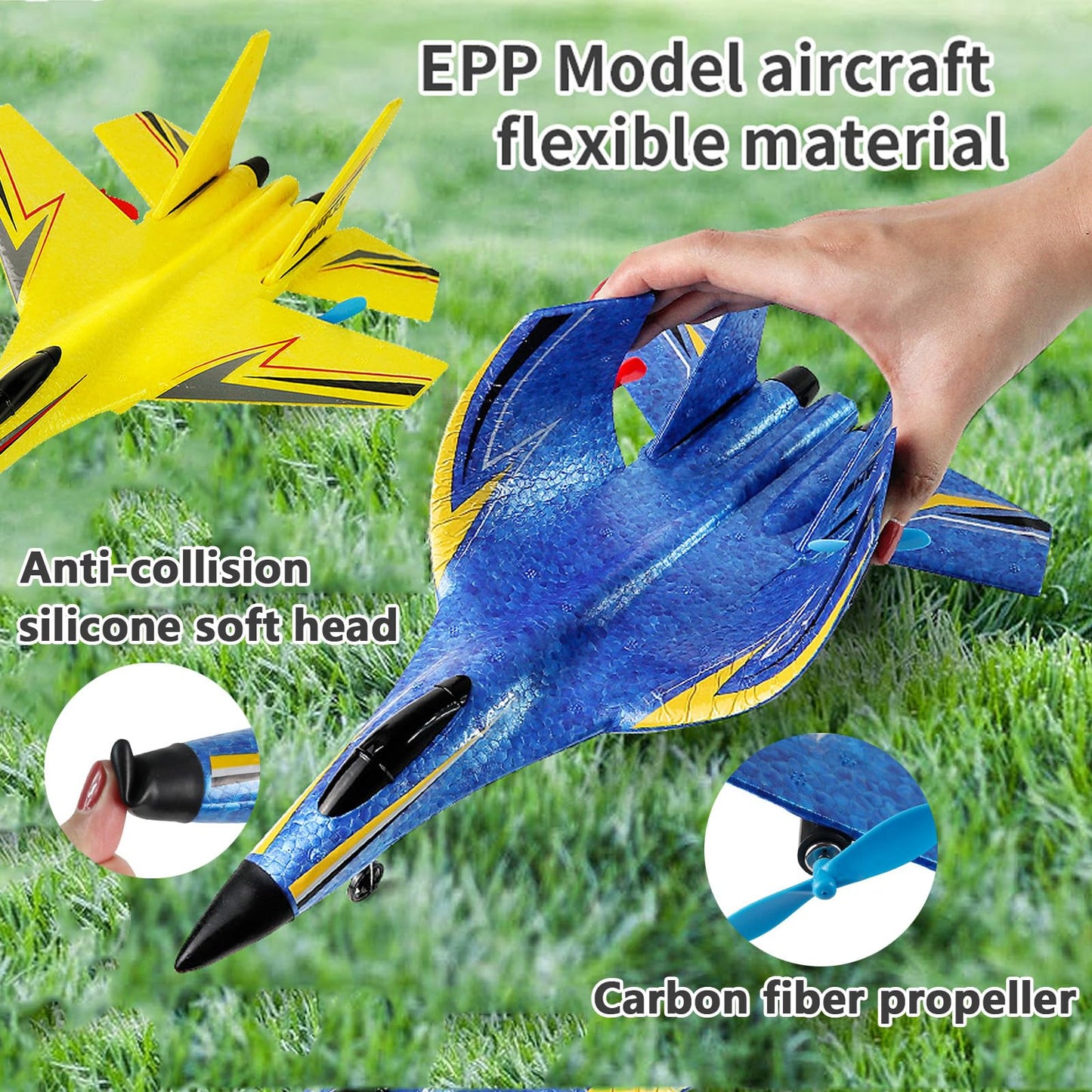 RC Airplane, Glider Aircraft,for 14+Ages Teens and Adults,Durable Lightweight Foam RC Plane with Smart Gyro/LED Lights/3 Rechargeable Batteries,360° Flip with Stable Flight for Outdoor (Yellow)