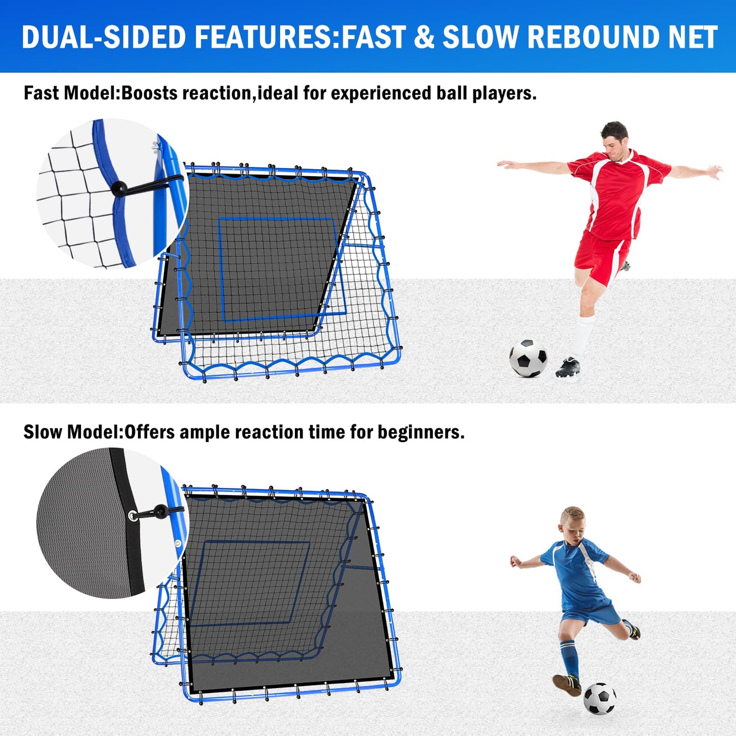 5x5FT Dual-Sided Soccer Volleyball Rebounder Net, Fast & Slow Rebound Baseball Pitchback Speed Training for Control, Passing Practice, Easy Setup Lacrosse Bounce Back Net Practice Equipment Gifts