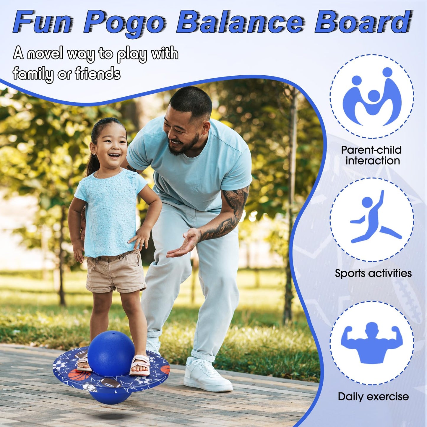 WinnerWhy Pogo Trick Ball for Kids, Up to 160lbs, Pogo Stick Jumper for Boys Girls Balance Bounce Board Ball with Pump Safe Fun Indoor Outdoor Gift Toy for Christmas(Blue, Orange,Sporty Style)