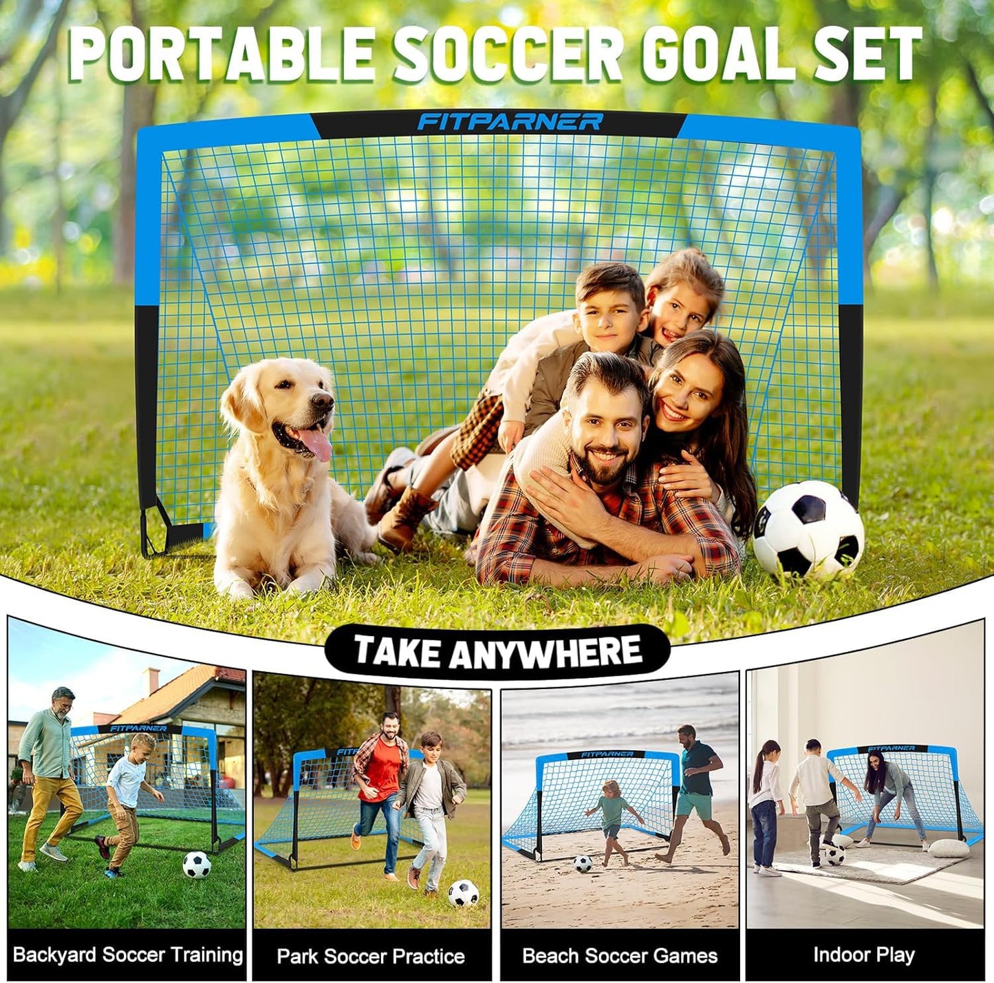 Kids Soccer Goals for Backyard Set - 2 Set of 4X3 ft Soccer Nets for Kids Age 3-14,Portable Pop Up Soccer Training Equipment Kit with Soccer Ball,Cones for Toddler Youth Outdoor