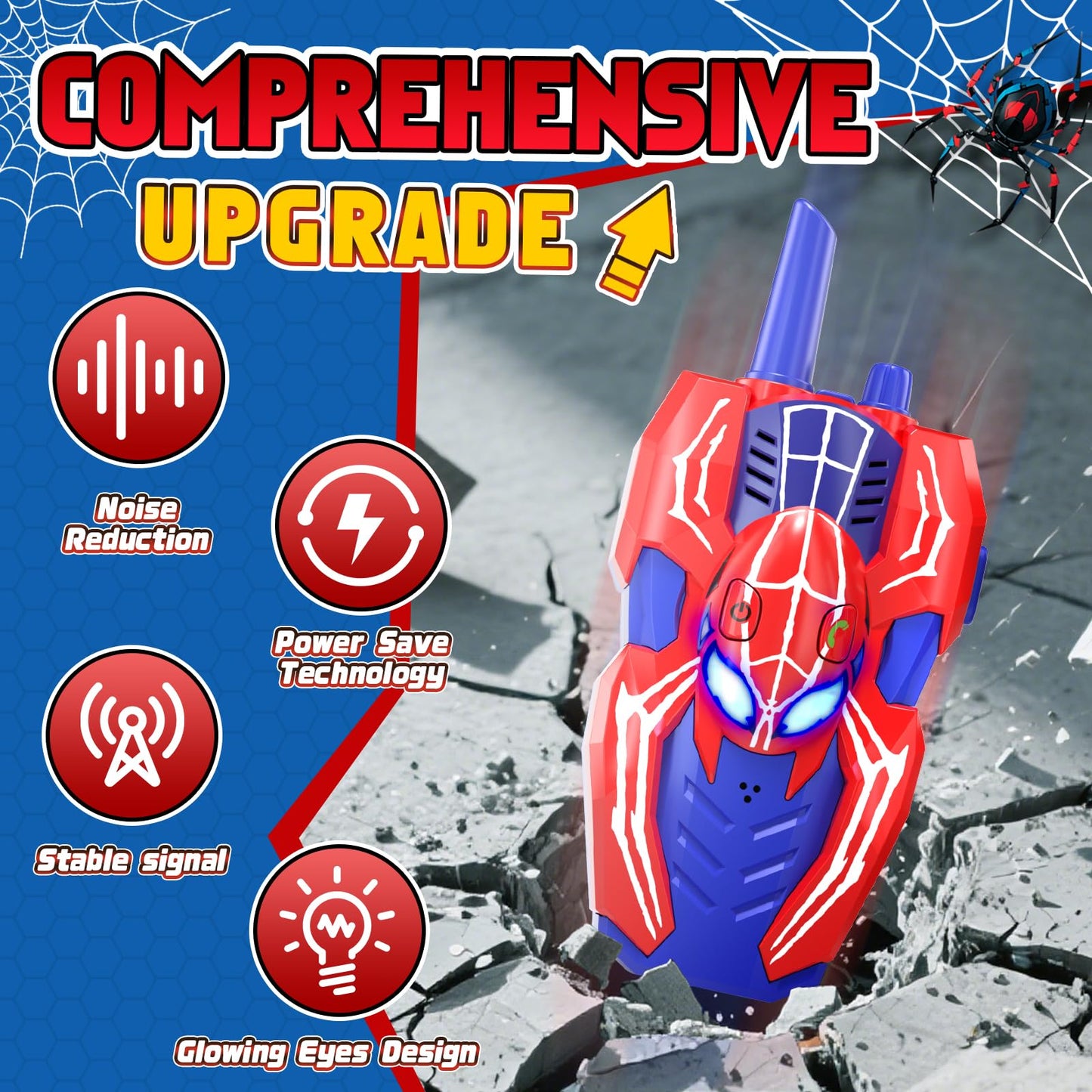 Walkie Talkies for Kids, Spider Toys 2 Pack Outdoor 2 Way Radio Toy Gifts Camping Brithday Gift Walkie Talkies for 3 4 5 6 7 8 9 10 Year Old Boys
