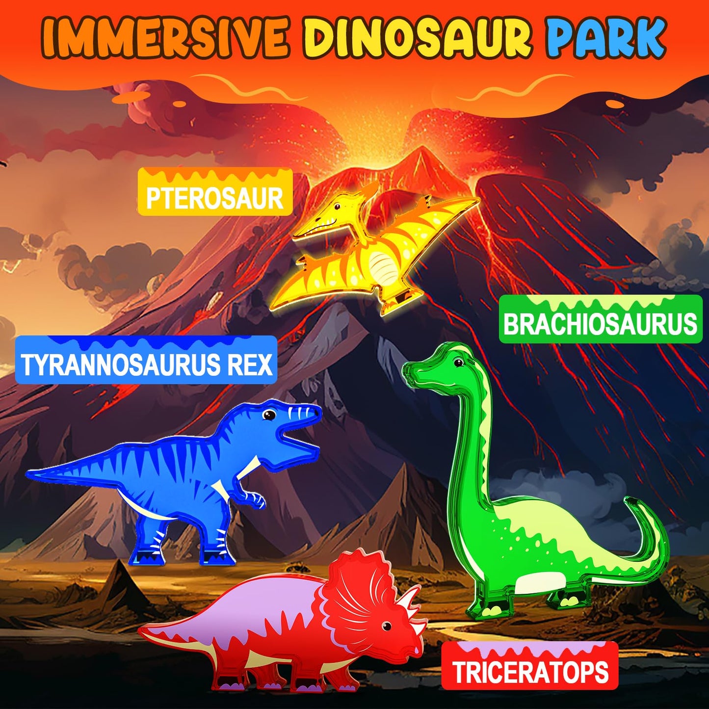 Coodoo Dinosaur Toys Magnetic Tiles - Magnet Building Blocks for Toddler Kids Toys STEM Sensory Outdoor Toy for 3+ Year Old Boys and Girls, Dinosaur World Creative Games Kids