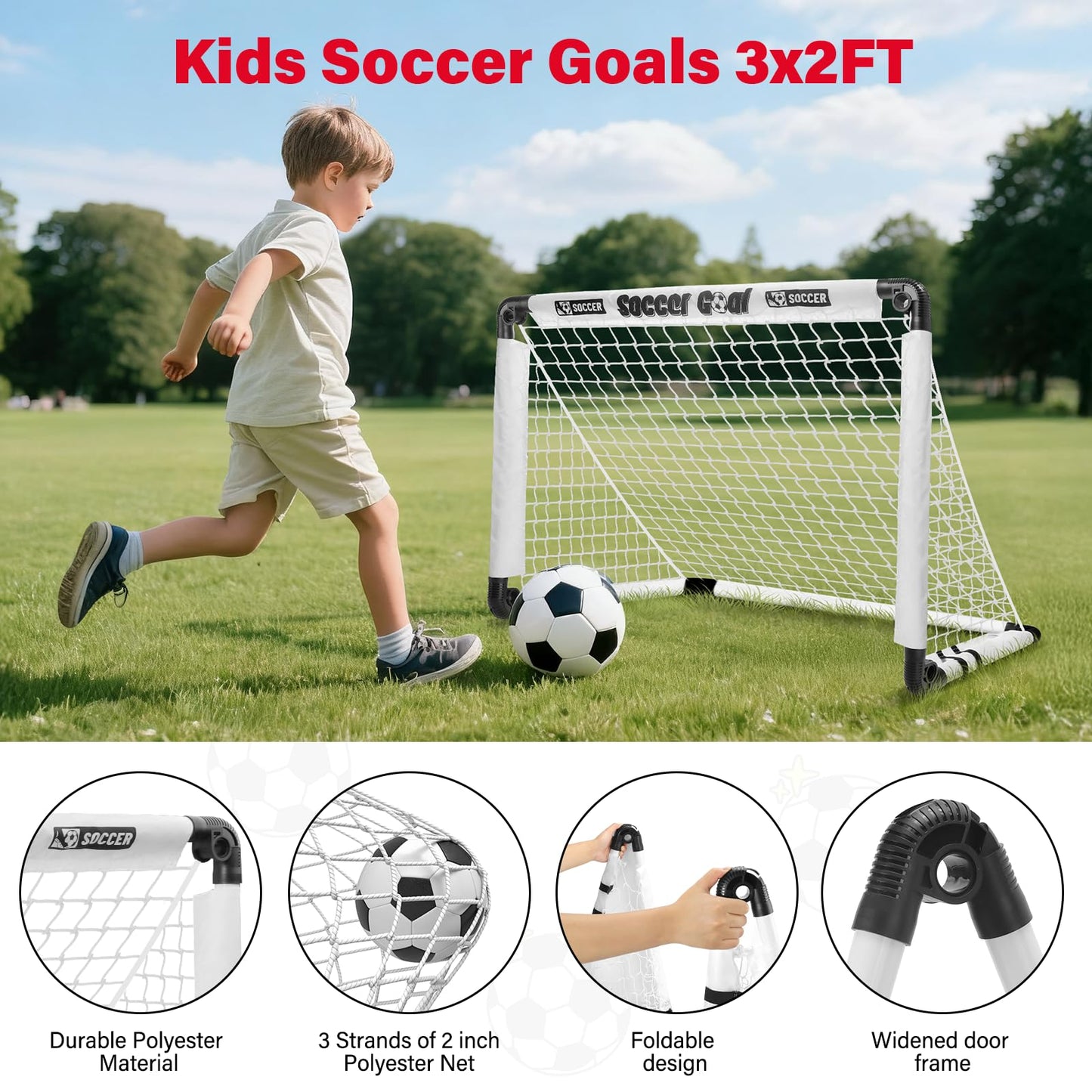 KETIEE Kids Soccer Goals for Backyard: 35" x 23" Mini Foldable Football Goals Set, Portable Kids Soccer Goal with Carry Bag & Soccer Ball for Garden Outdoor Indoor, Soccer Toy for Boys Girls Ages 3+