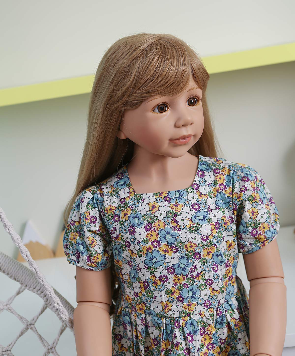 Pinky Reborn 47inch Reborn Toddler Dolls,Huge Baby Full Body Hard Vinyl Masterpiece Doll Real Child Realistic Girl Model Collectible Floral Dress