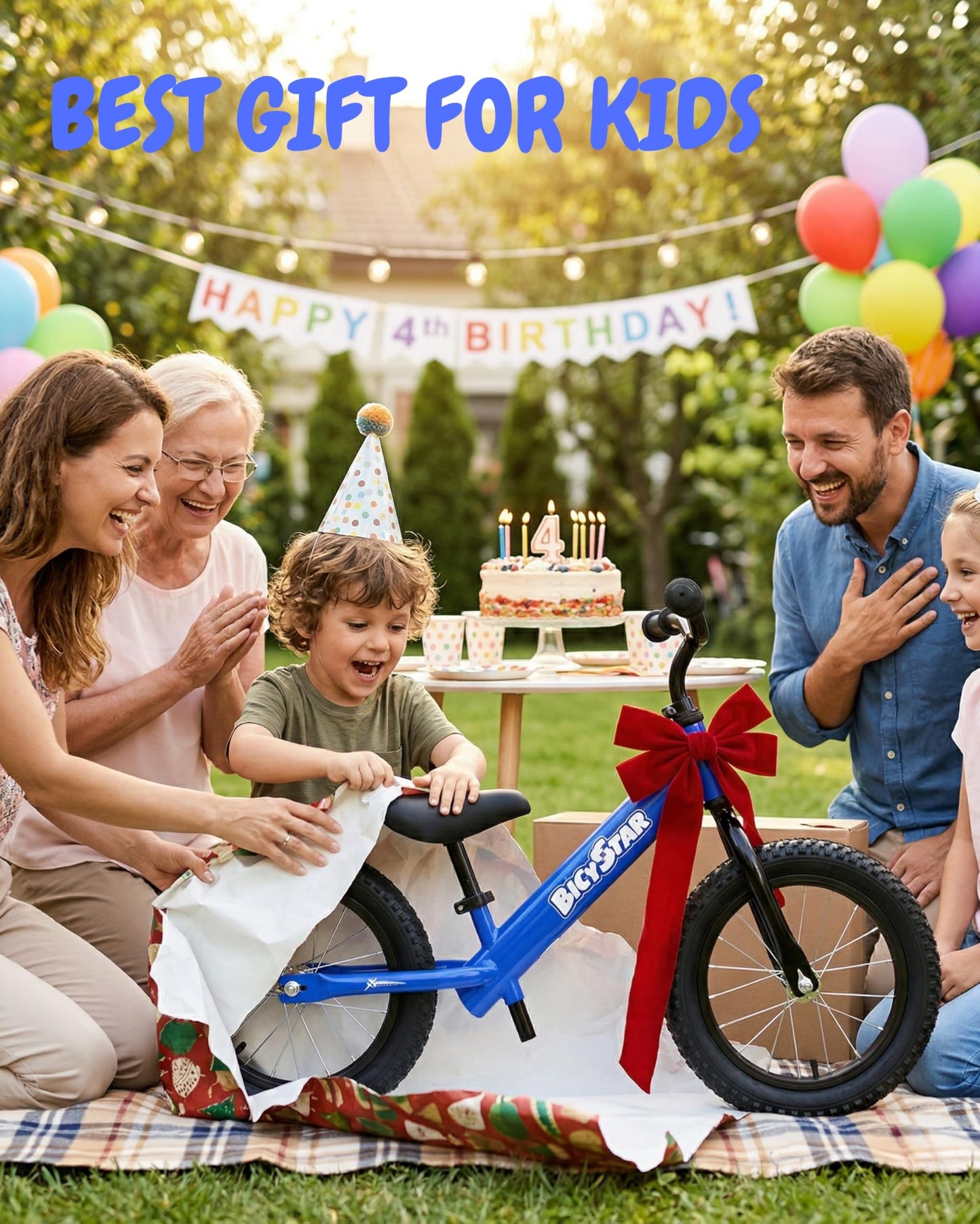 Bicystar 14 Inch Balance Bike for Kids 3-6 Year Old, No Pedals, Air Rubber Tires, Adjustable Height, Pedalless Bicycle for Boys, Girls, Dark Blue