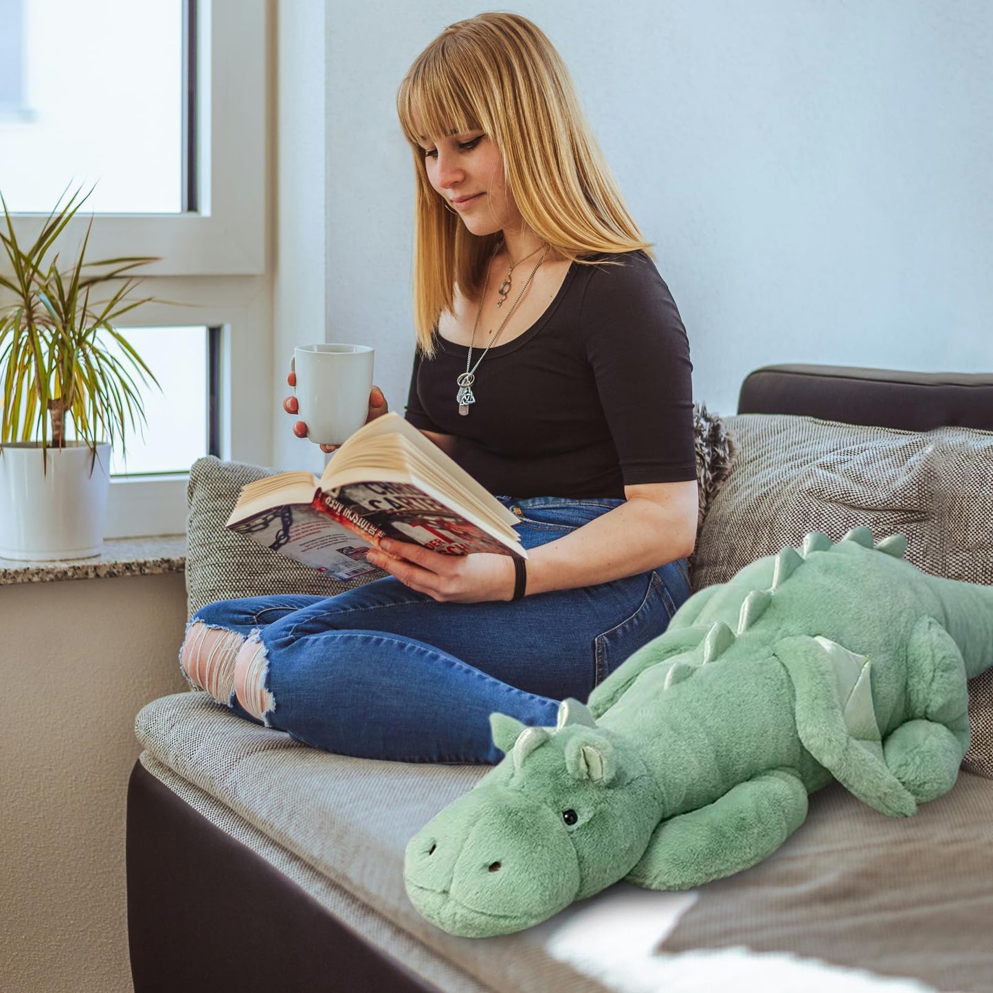 Dodhse Pterosaur Stuffed Animal with Wings - Cute Soft Dinosaurs Plush Toys Little Flying Dragon Plushies Pillow Doll Christmas Birthday Gifts for Kids Boys Girls (Green,59.05inch/150cm)