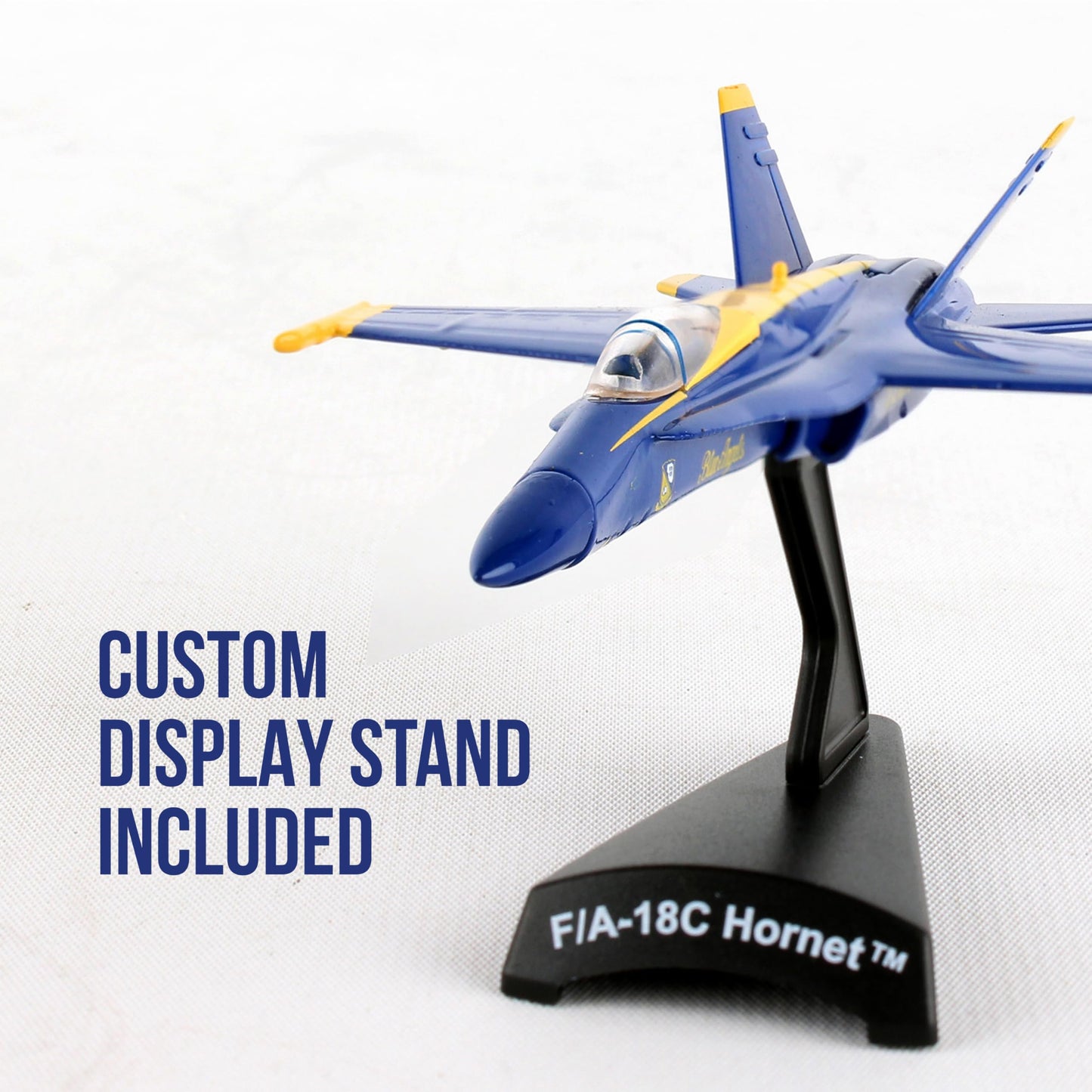 Postage Stamp F/A-18C Hornet Blue Angels – 1/150 Scale Die-Cast Metal Jet Model with Display Stand – Officially Licensed US Navy Collectible Aircraft for Adults Ages 14+