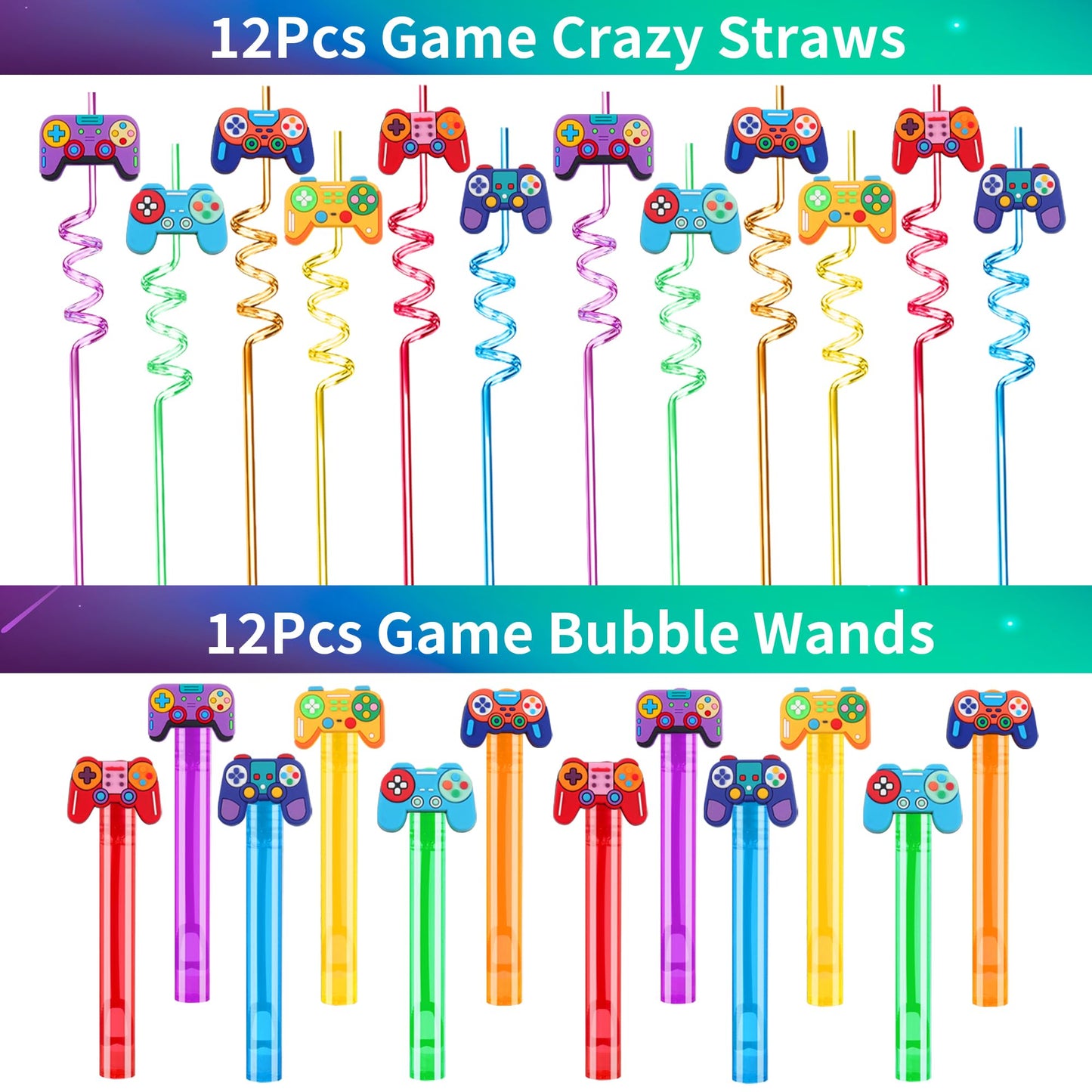 PLOUGVI 320PCS Video Game Party Favors for Kids-Including Goodie Bags, Glasses, Straws, Bubble Wands, Stickers, Cake Toppers, Tattoos & More-Perfect for Theme Party Decorations & Piñata Fillers