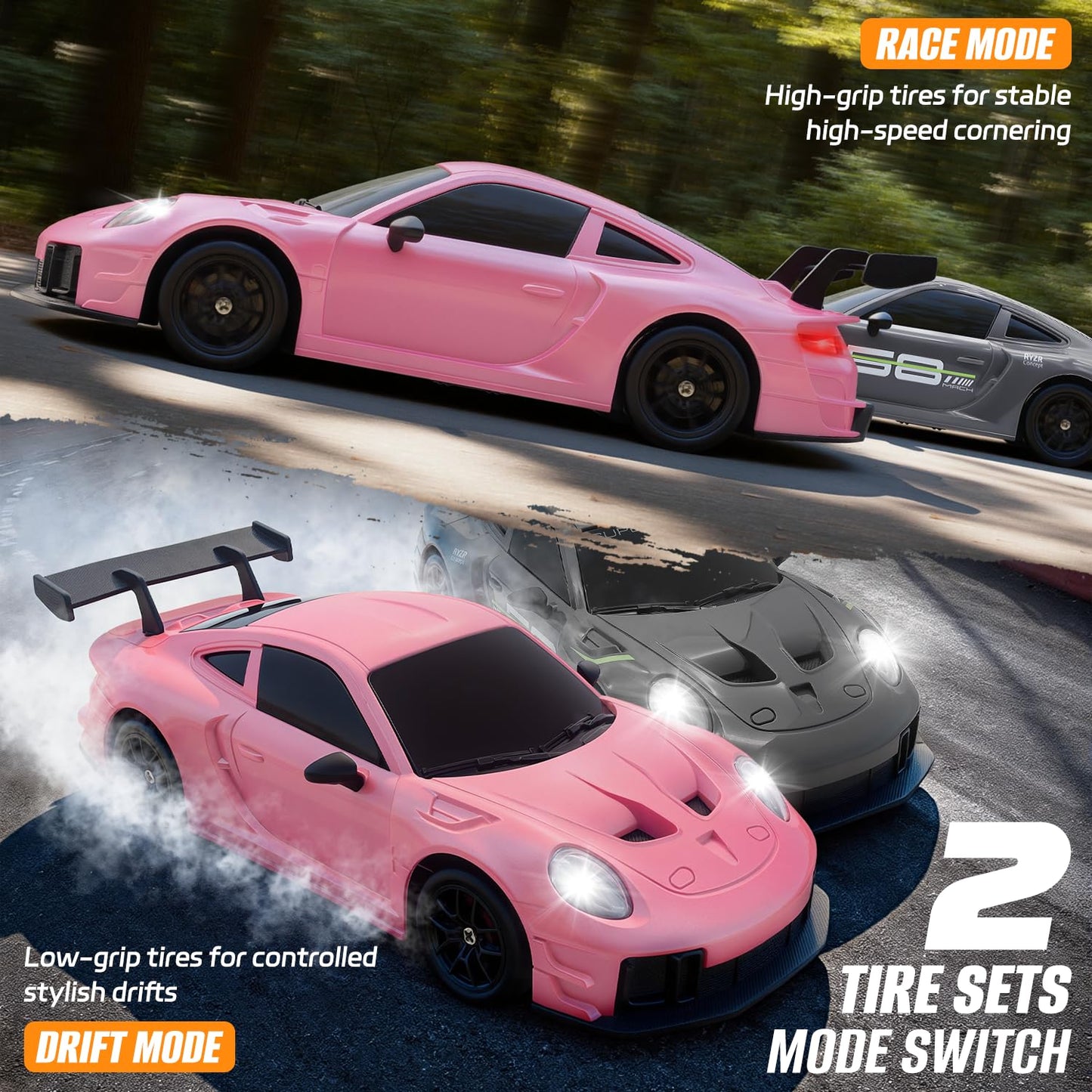 Aka Supaku RC Drift Car, 1:24 4WD Remote Control Cars Vehicle with LED Light,2.4GHz 20KM/H High Speed RC Cars with Two Batteries & Drifting Tires Racing Sport Toy for Adults Boys Girls Kids Pink