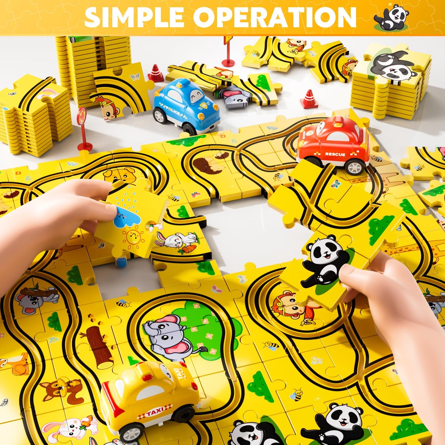 Beby Buty 64PCS Puzzle Race Cars Track Set Toys for Kids, Puzzle Racer Kids Car Track Set Ages 3-5 4-6, Toys Gifts for 3 4 5 Year Old Boys, 3 4 5 Year Old Boys Ideal Gift