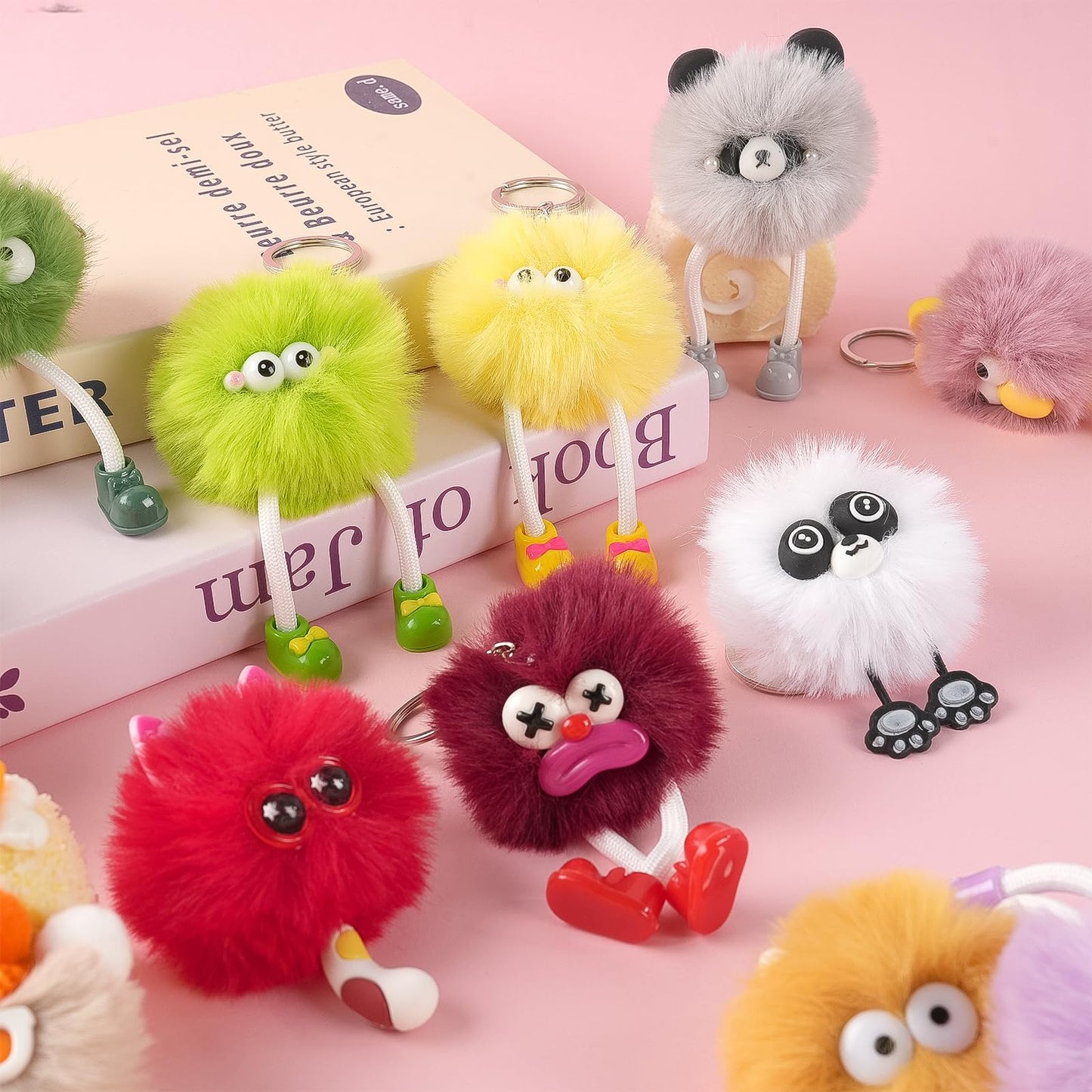 Plush Keychains Bulk for Kids, 24Pcs Cute Fuzzy Pom Pom Ball Keychain Toys with Legs Party Favor for Boys Girls Kids Classroom Gifts Prizes Valentines Christmas Gift Goodie Bag Filler Backpack Charms