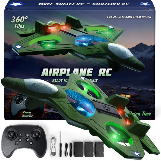NUTTY TOYS RC Stunt Airplane for Kids & Adults - 3X Extended Battery Life, Top LED Jet Fighter 2026, Remote Control Plane Ages 8+, 360° Flip & Roll Drone, Best Easter Basket Stuffers & Boys Gifts Idea