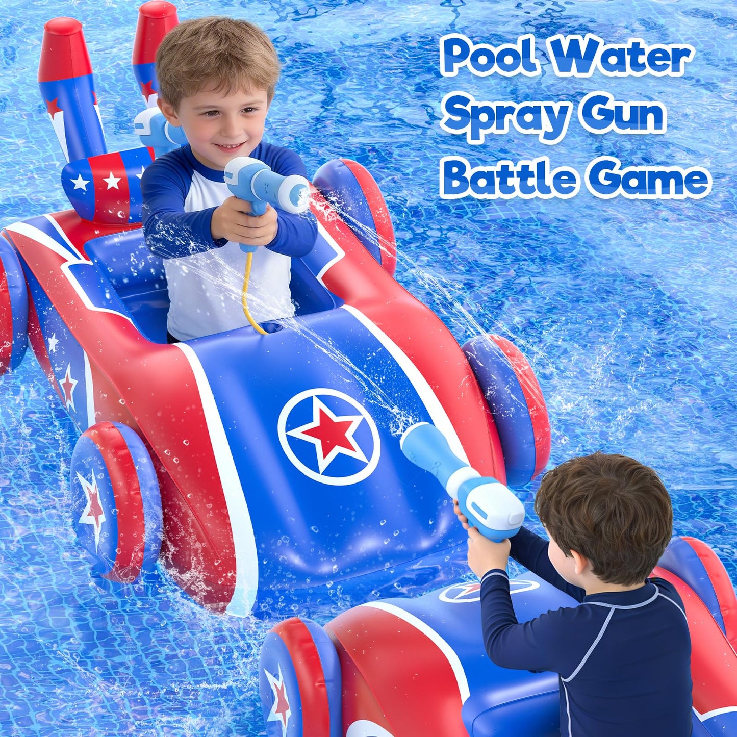 ASDGZD Kids Pool Floats with Water Gun, Car Toddler Inflatable Pool Toys for Kids Age 3-8 Years Old, Summer Outdoor Water, Beach, Swimming Pool Toys Gift for Boys and Girls
