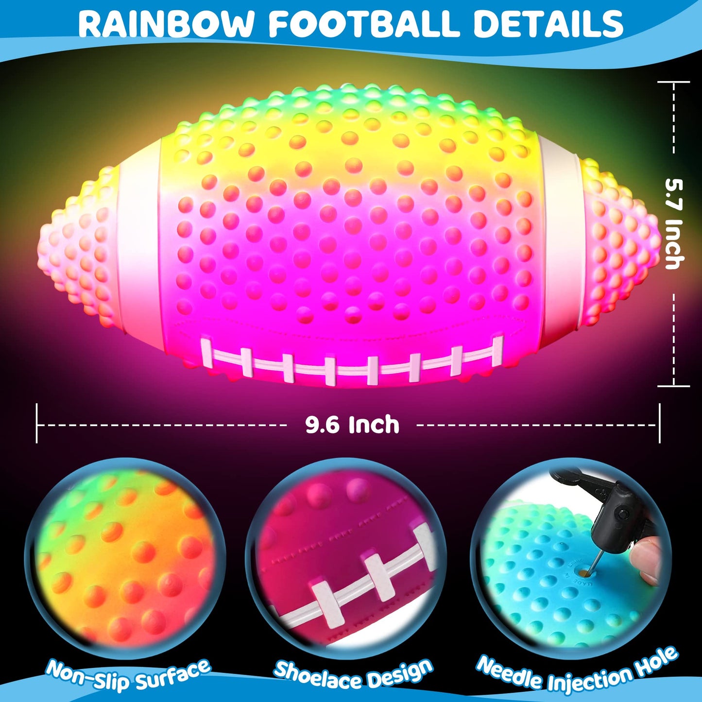 Enhon Water Football for Pool Toys, 9.6 Inch Glow in The Dark Football, Play Pool Diving Games, Waterproof Ball for Underwater Game Party, Outdoor Beach Games for Adults and Family, Rainbow