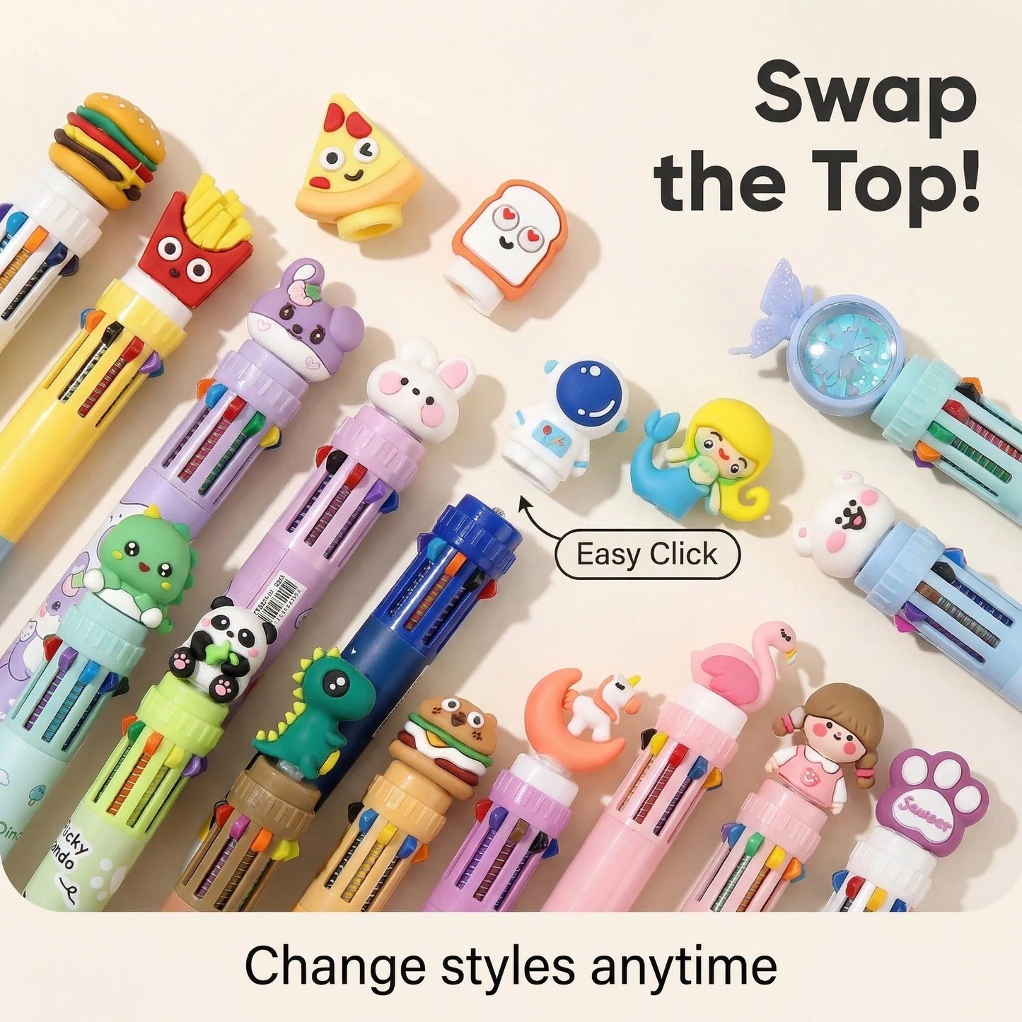 Rarler 20 Pcs Cute Cartoon 10-Color fidget Pens, Bulk Multicolor Ballpoint Pens, Party Favors for Kids 8-12, Goodie Bag Stuffers, Birthday Party Gifts, Classroom Prizes