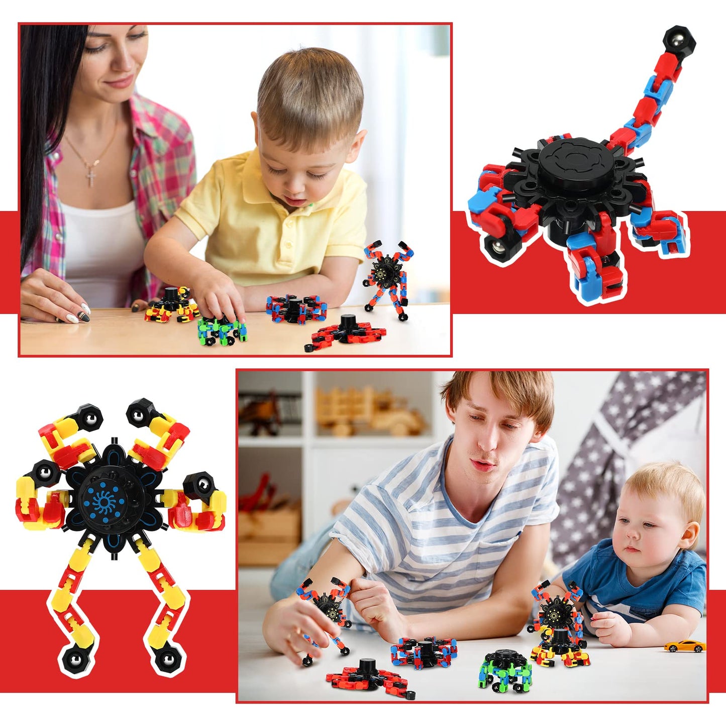 40 Pack Funny Sensory Fidget Toy Transformable Chain Robot Finger Toy DIY Deformation Robot Mechanical Spinners Stress Relief Autistic Gifts for Adult Teen Prize Stuffer Party Favor (Classic)