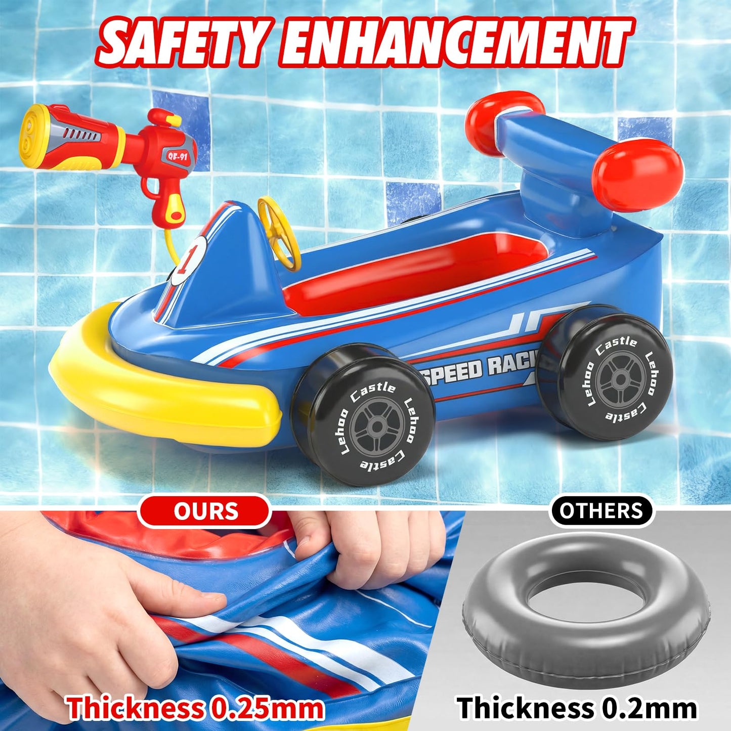 Lehoo Castle Kids Pool Floats with Water Gun, Pool Toys for Kids Ages 3-8, Inflatable Ride-on Toddler Pool Float Outdoor Summer Beach Water Toys for Boys and Girls