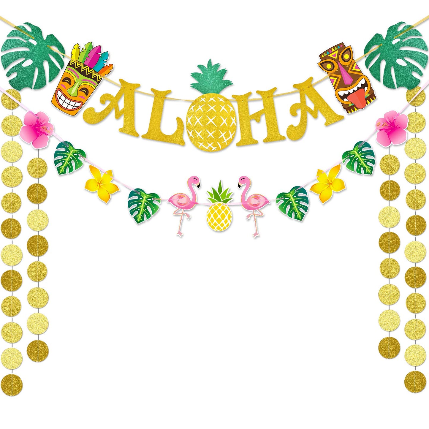 WERNNSAI Hawaiian Aloha Party Banner Decorations - Flamingo Pineapple Tiki Tropical Luau Party Supplies Favors Large Gold Glittery Aloha Sign Flag for Birthday Wedding Summer Beach Pool