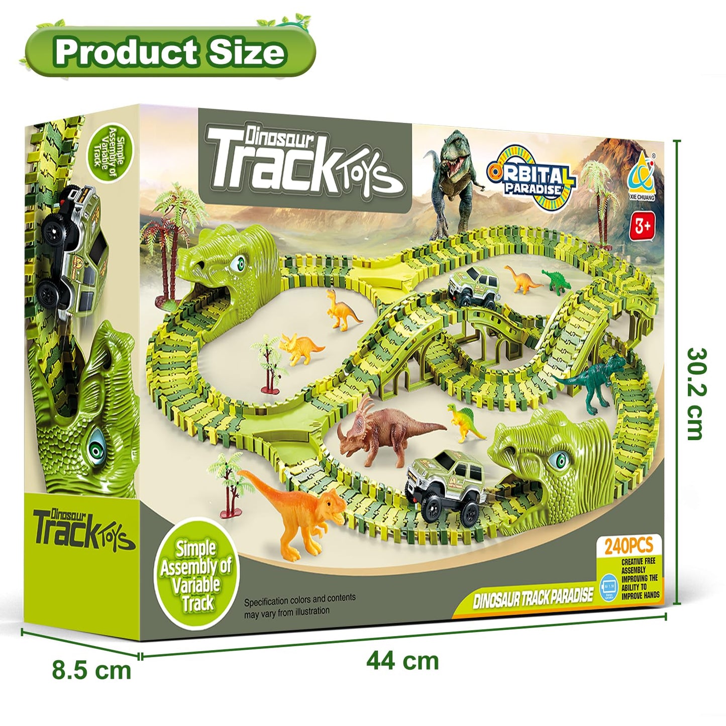 Dinosaur Track Toys, 266 PCS Dinosaur Toys for Kids 3-5 Create A Dinosaur World Road Race Tracks, 2 Dinosaur Cars Flexible Train Track Set, Birthday Gifts 3 4 5 6 7 Year Old Boys Girls