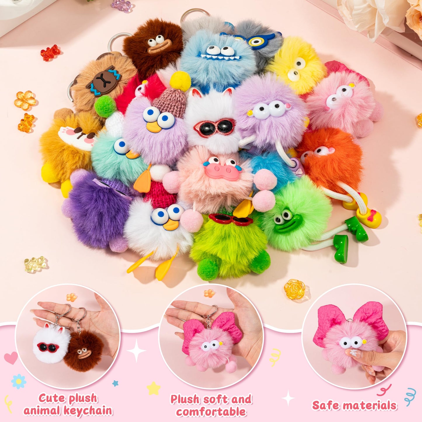LieToi Kids Keychain - 72Pcs Cute Key Chains Goodie Bags Fillers Holiday Party Favors Elementary Classroom Student Prizes Easter Egg Fillers Basket Stuffers Keyrings Bulk Birthday Carnival Events Gift