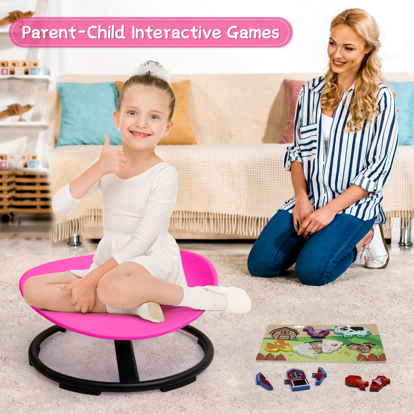 LWuuywa Kids Sensory Swivel Chair, Sensory Spinning Chair for Autism Kids, Body Coordination Training Chairs, Spin Seat, Metal Base, Non-Slip Design (Rose)