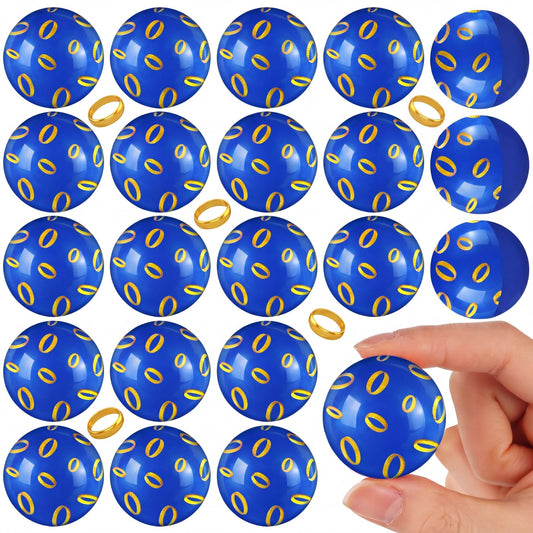 Foilswirl 24 Pcs Blue and Golden Rings Party Favors Bouncy Balls 35mm Blue Gold Ring Bouncing Balls for Kids, Rubber Party Favor Toys for Cartoon Theme Birthday, Bag Fillers, Classroom Prizes
